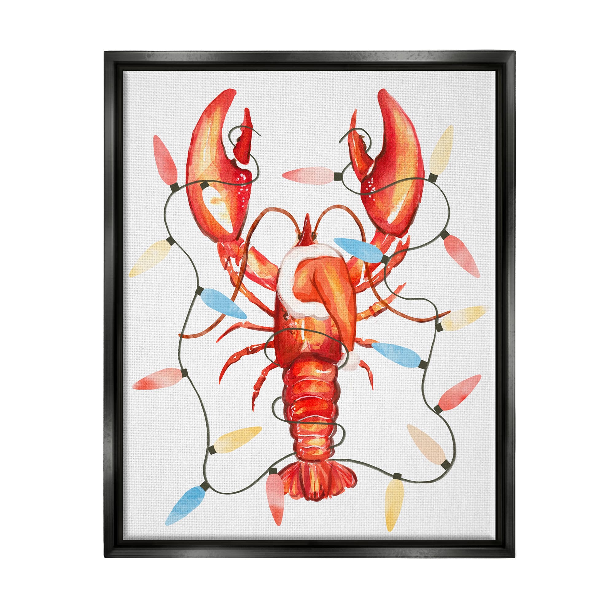 Stupell Industries Nautical Lobster Christmas Lights Framed Floater Canvas Wall Art