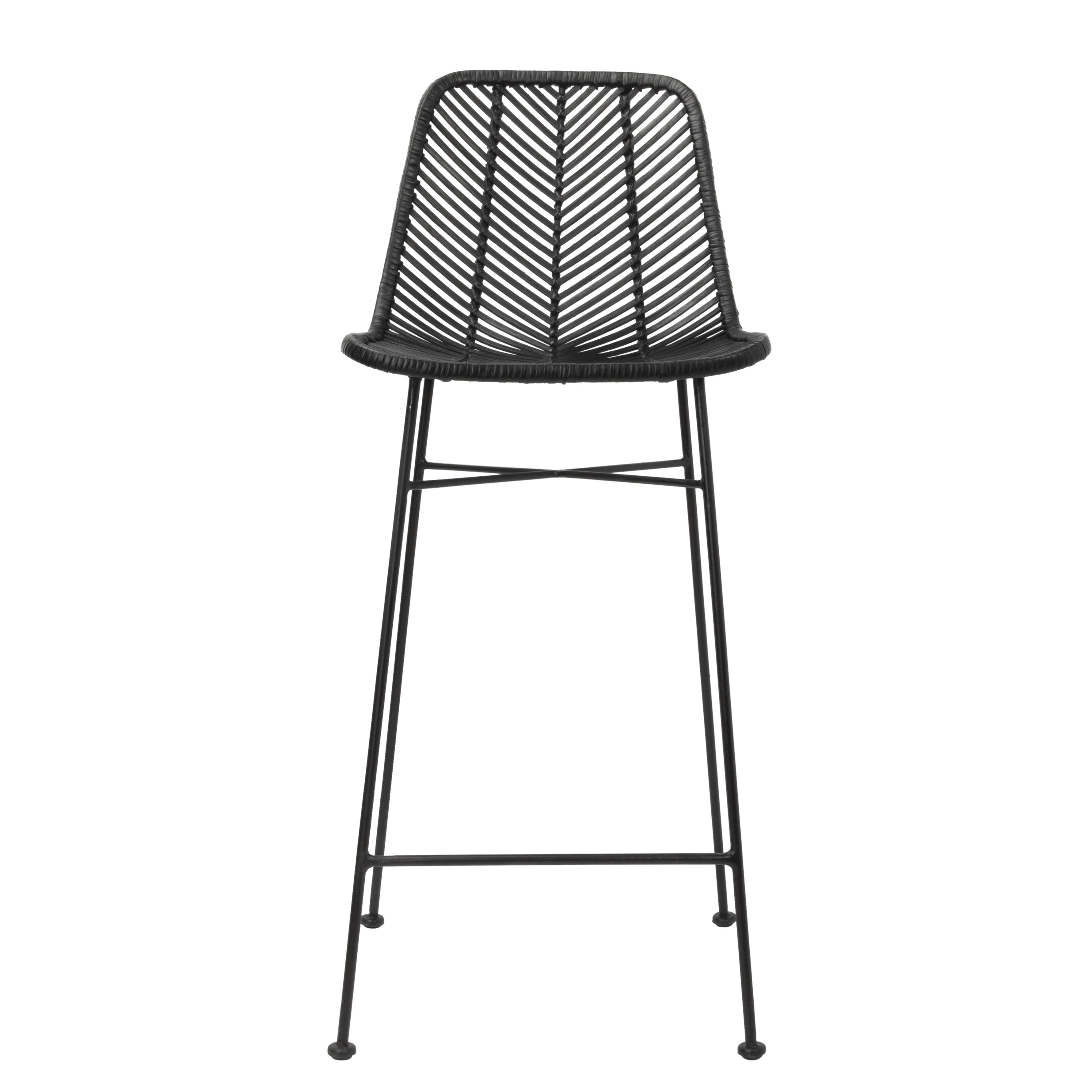 Hello Honey® Black Boho Rattan & Metal Bar Stool