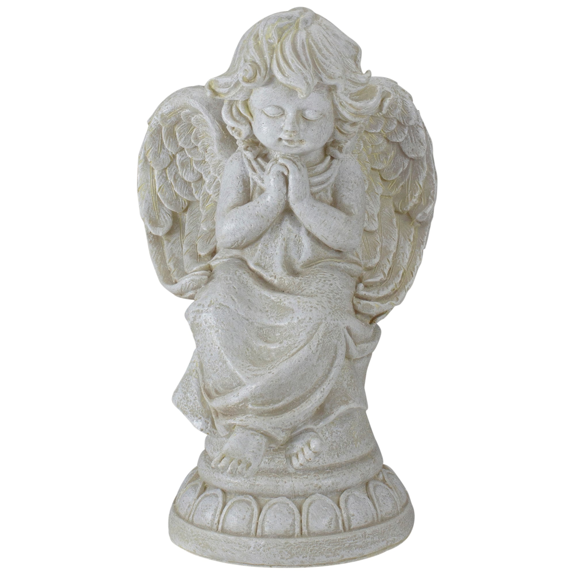 9&#x22; Ivory Praying Angel on Pedestal Outdoor Garden Statue