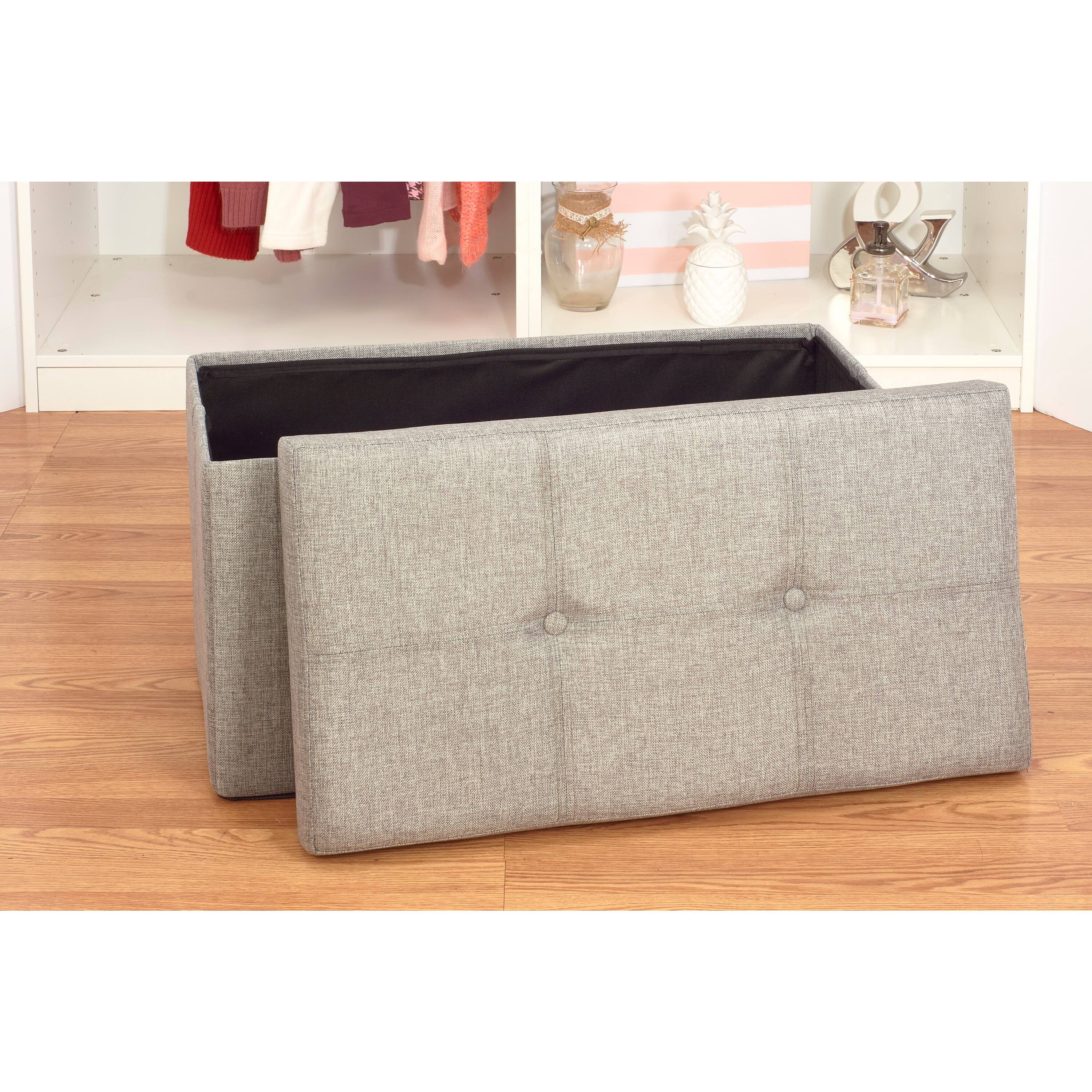 Simplify 30&#x22; Faux Linen Double Folding Storage Ottoman
