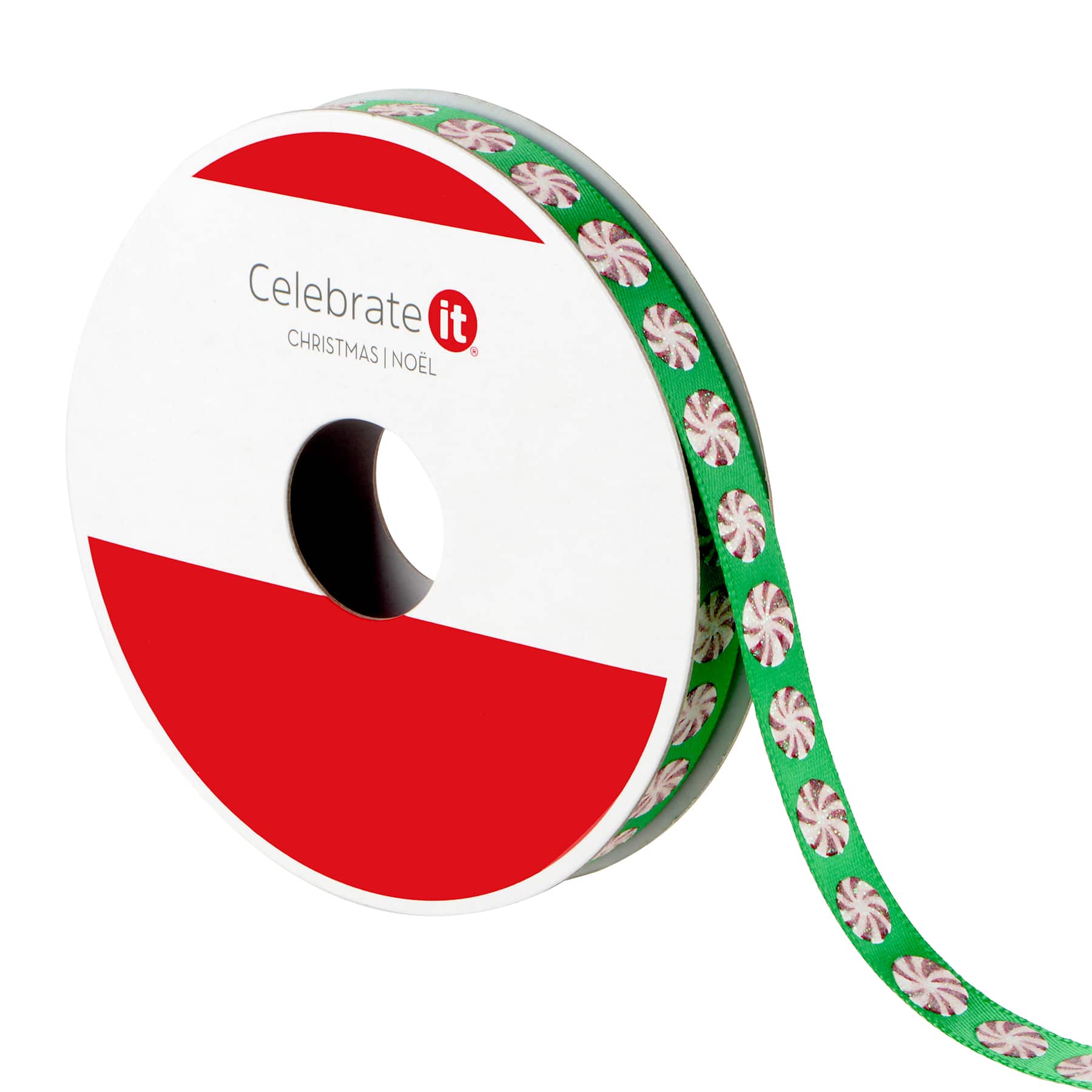 3/8&#x22; x 12ft. Green Peppermint Ribbon by Celebrate It&#xAE; Christmas