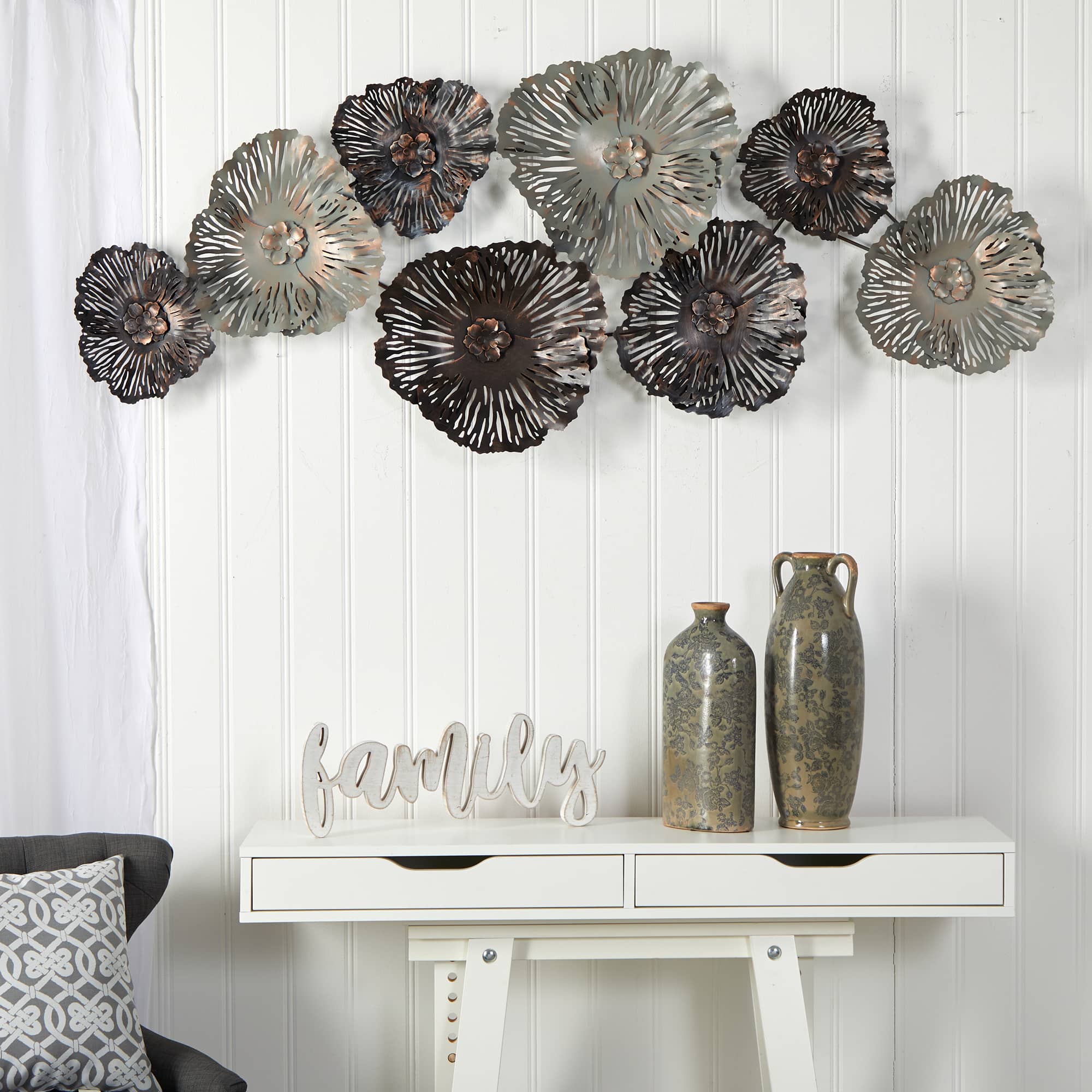5ft. x 2ft. Floating Metal Floral Design Metal Wall Art Decor
