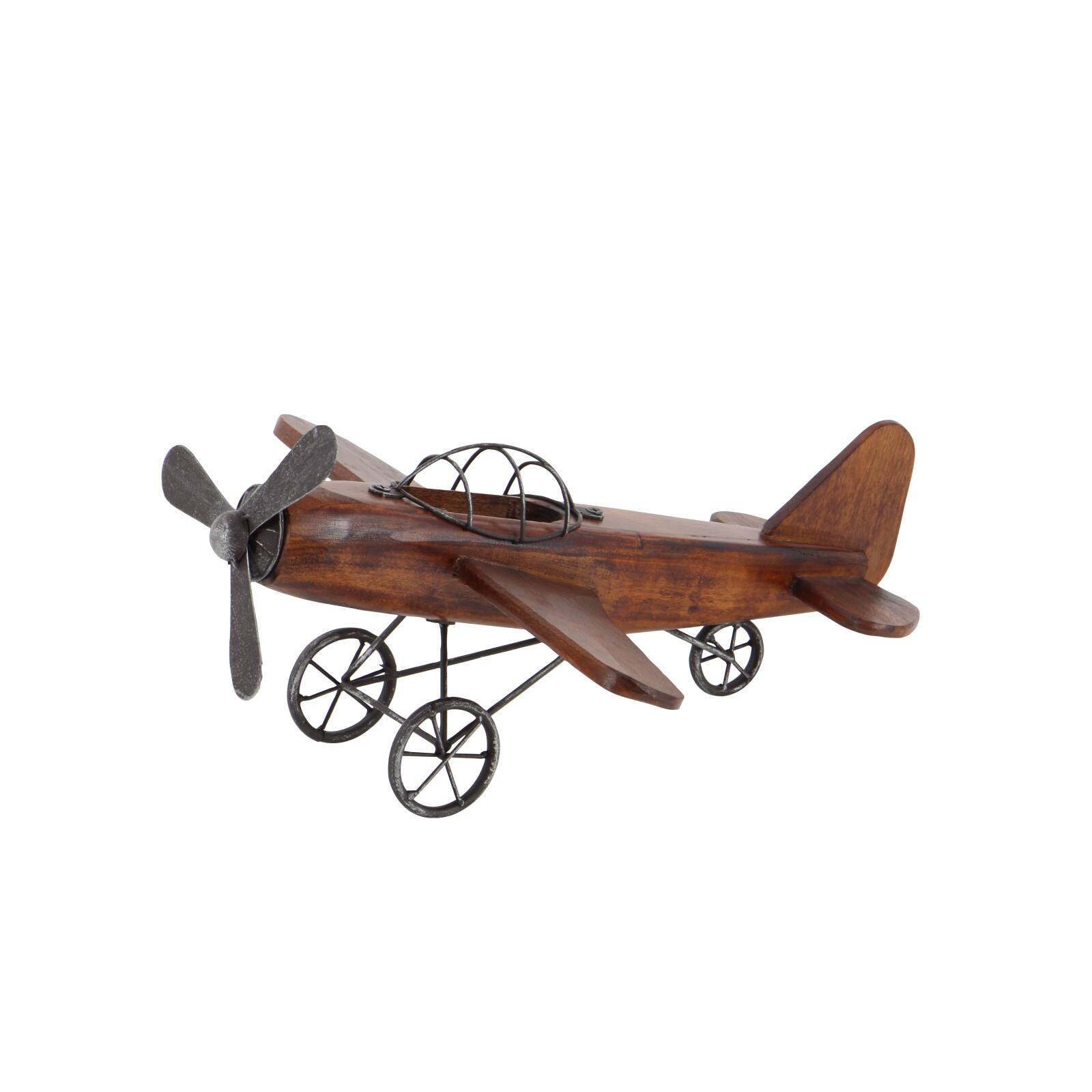 Brown Wood Vintage Sculpture, Airplane 9" x 16" x 14"