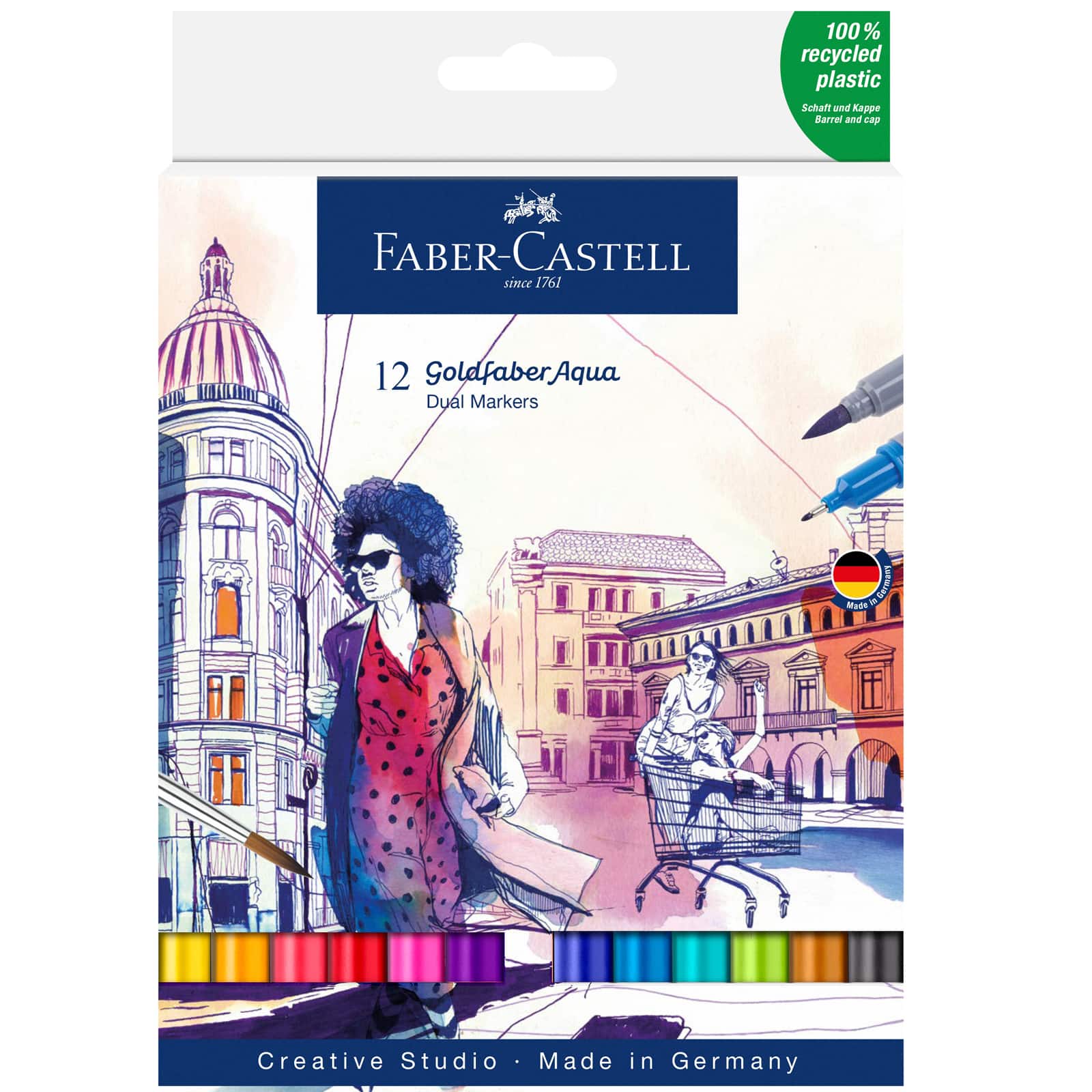 Faber-Castell Goldfaber Aqua 12 Color Dual Ended Watercolor Marker