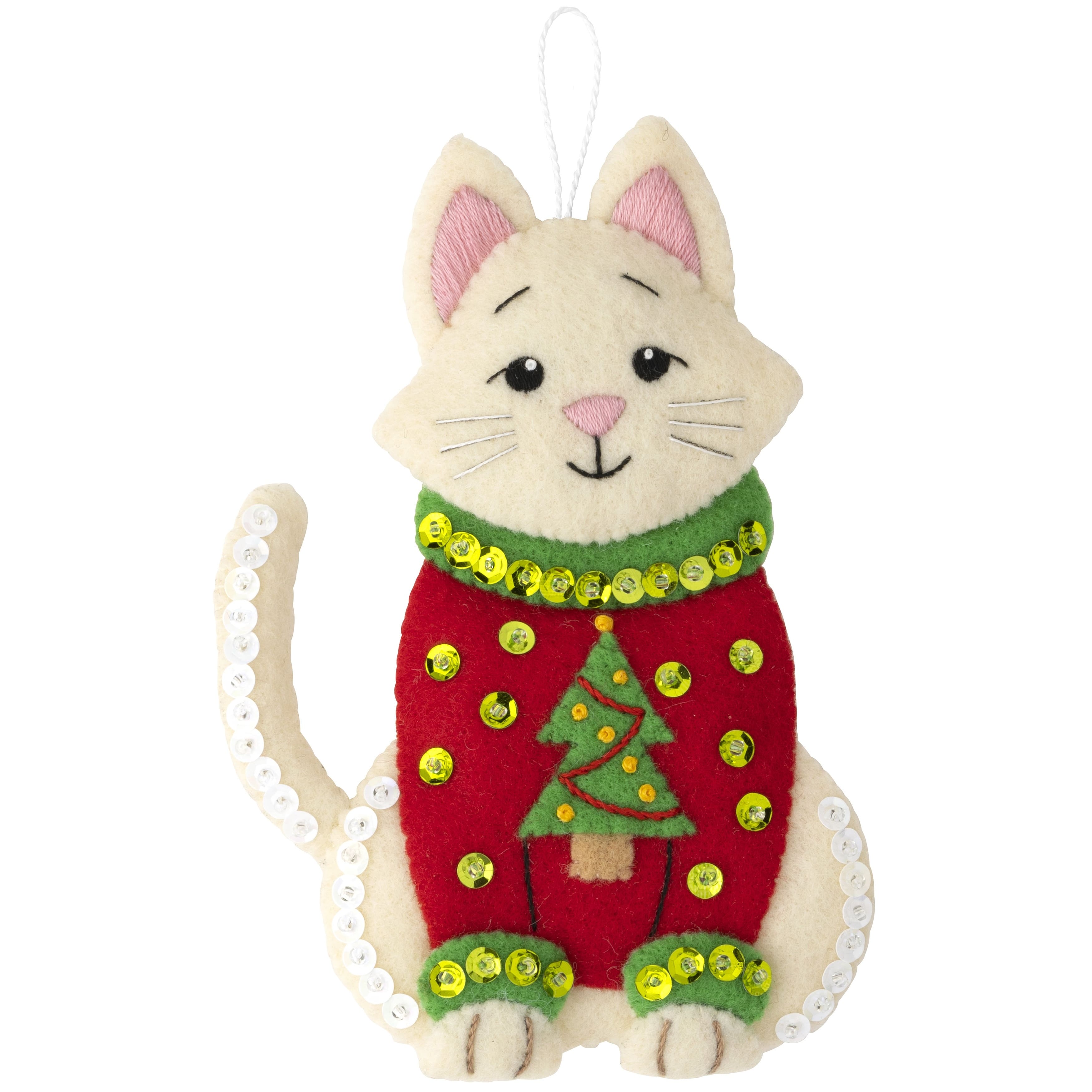 Bucilla&#xAE; Cats in Ugly Sweaters Felt Ornaments Applique Kit Set