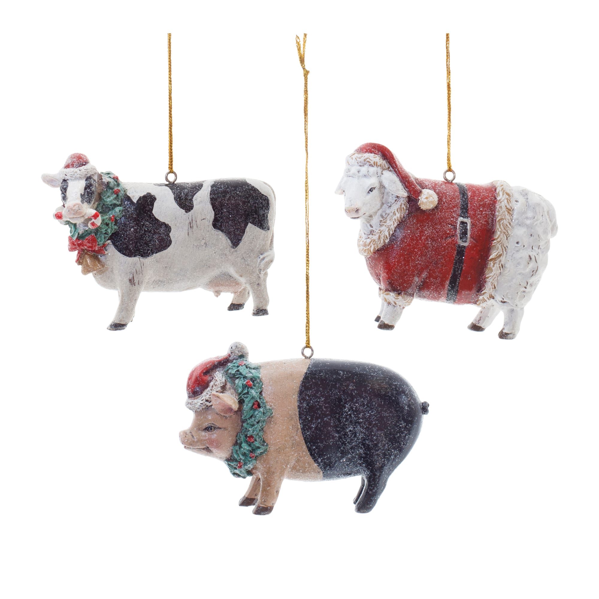 3.5&#x22; Glittered Holiday Farm Animal Ornament Set