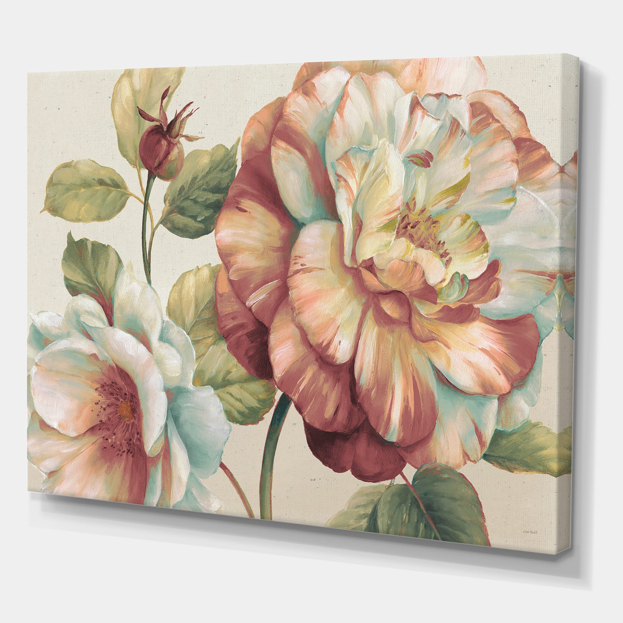 Designart - Romantic Dark Rose Blossing Flowers - Floral Premium Canvas Wall Art