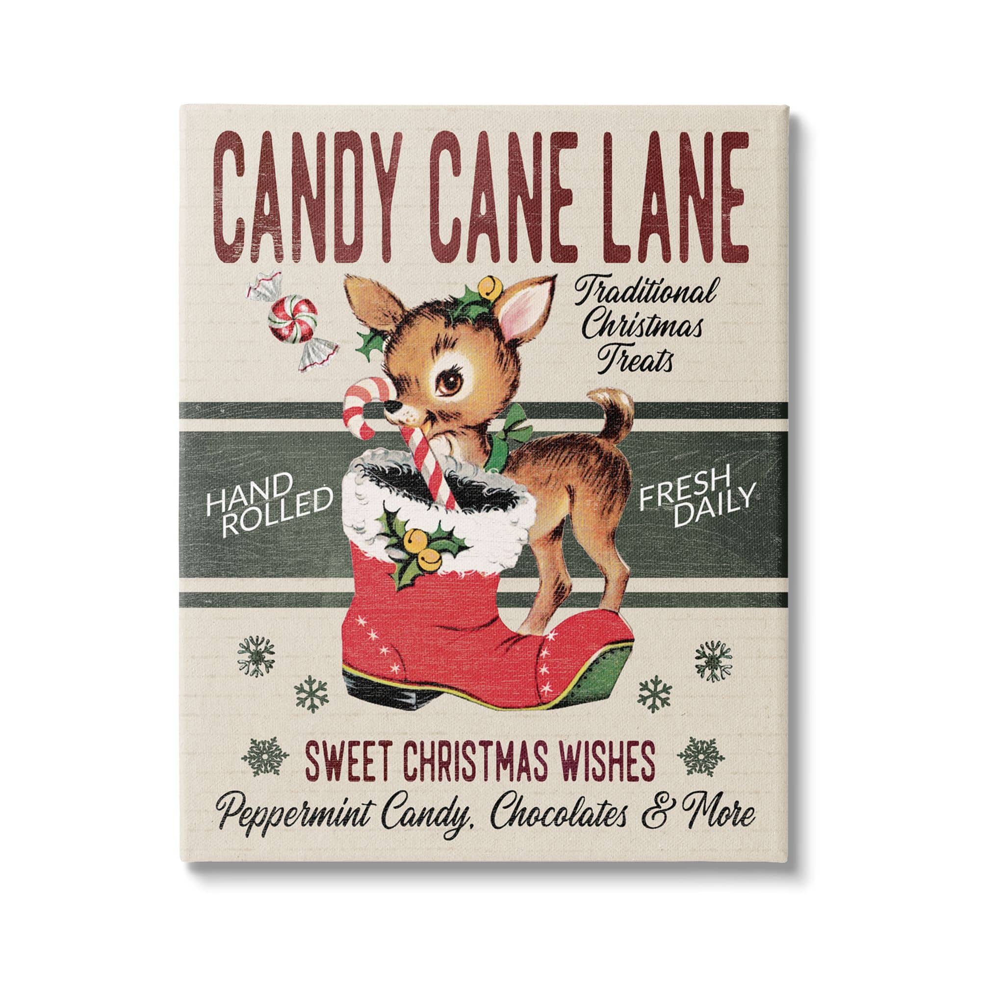 Stupell Industries Candy Cane Lane Vintage Reindeer Boot Canvas Wall Art