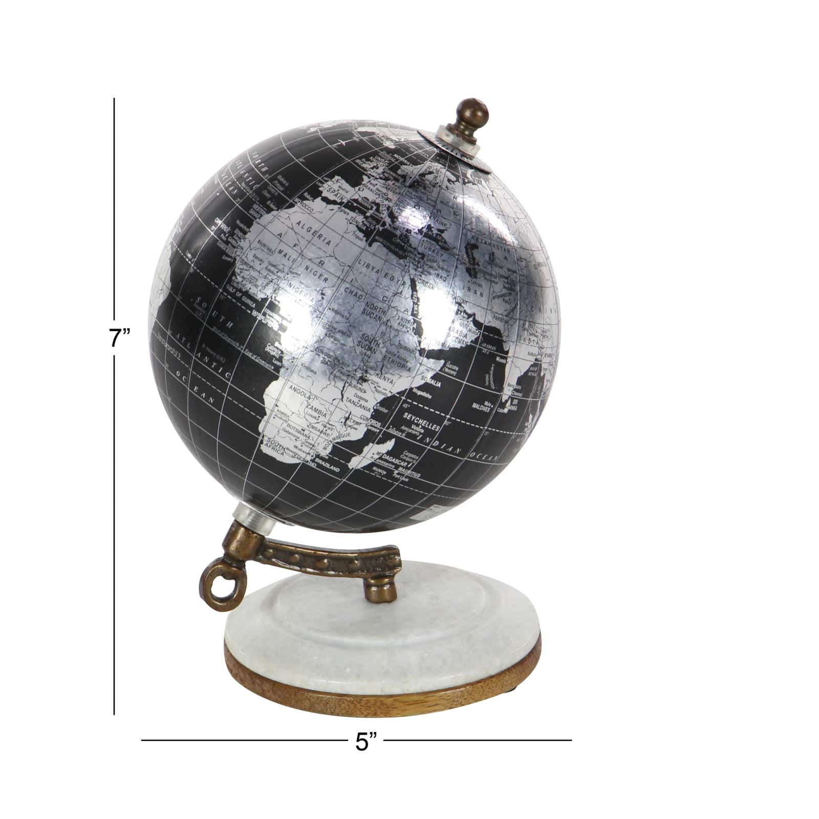 7&#x22; Black Marble &#x26; Metal Modern Globe