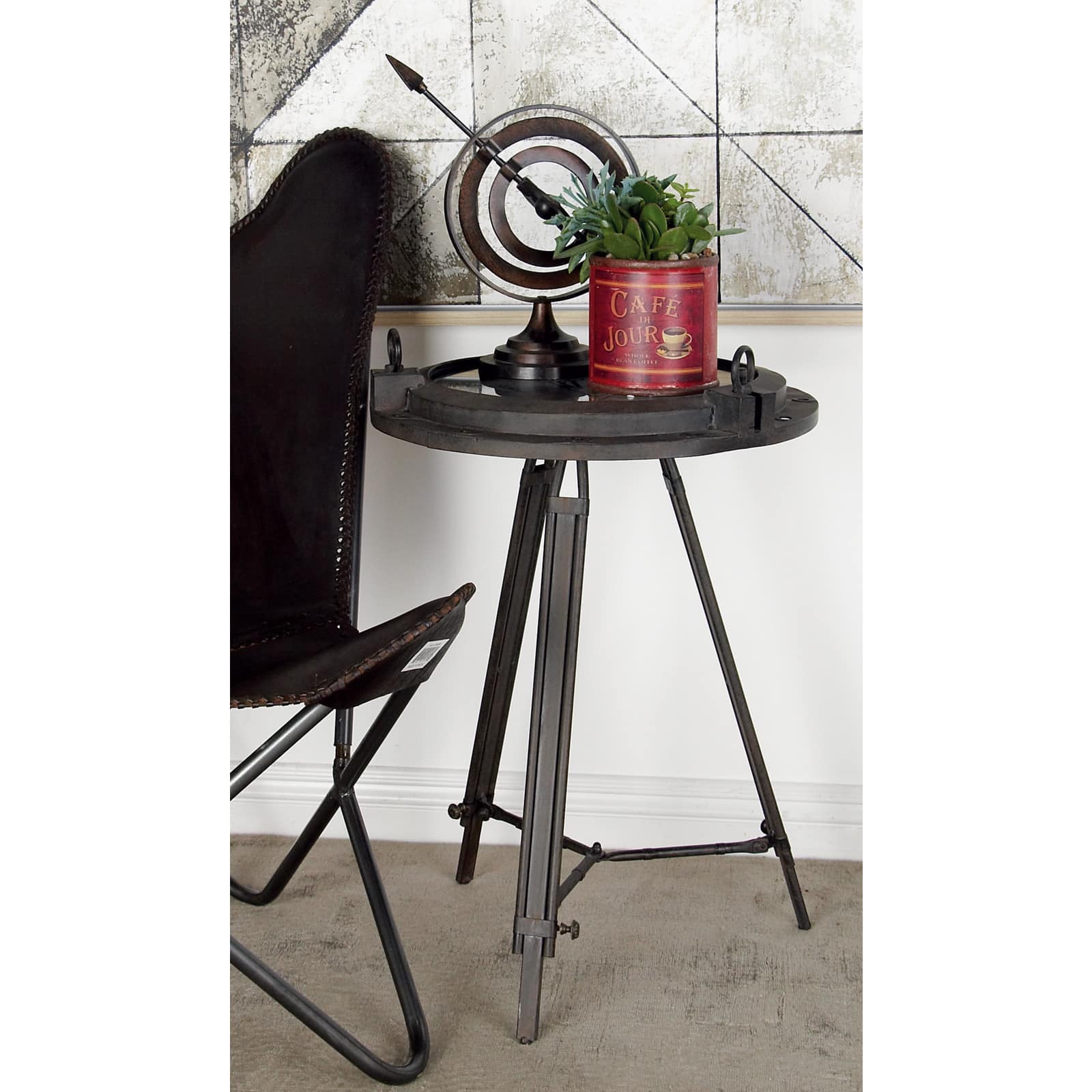 24" Black Metal Industrial Standing Clock Accent