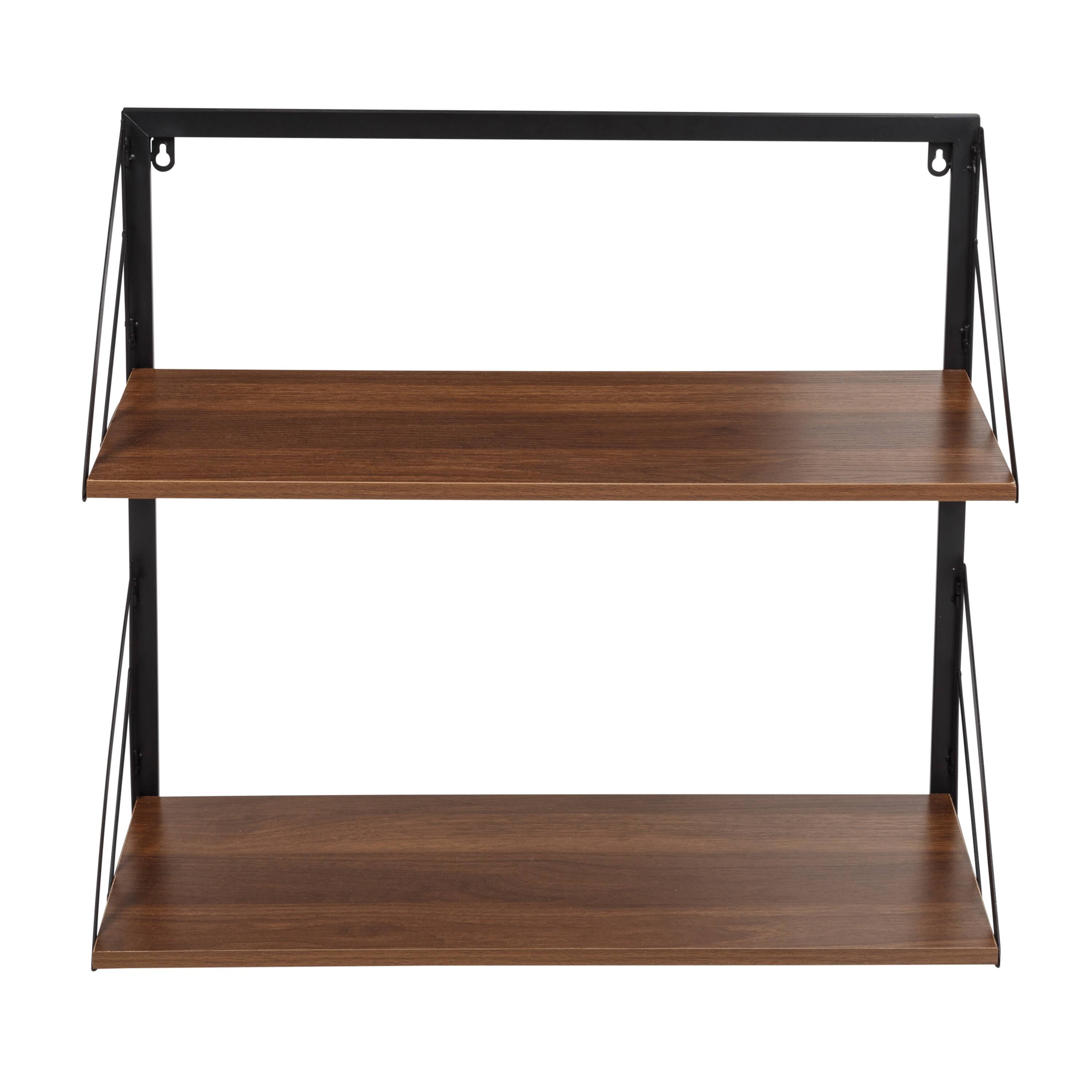 Honey Can Do Walnut 2-Tier Floating Wall Shelf