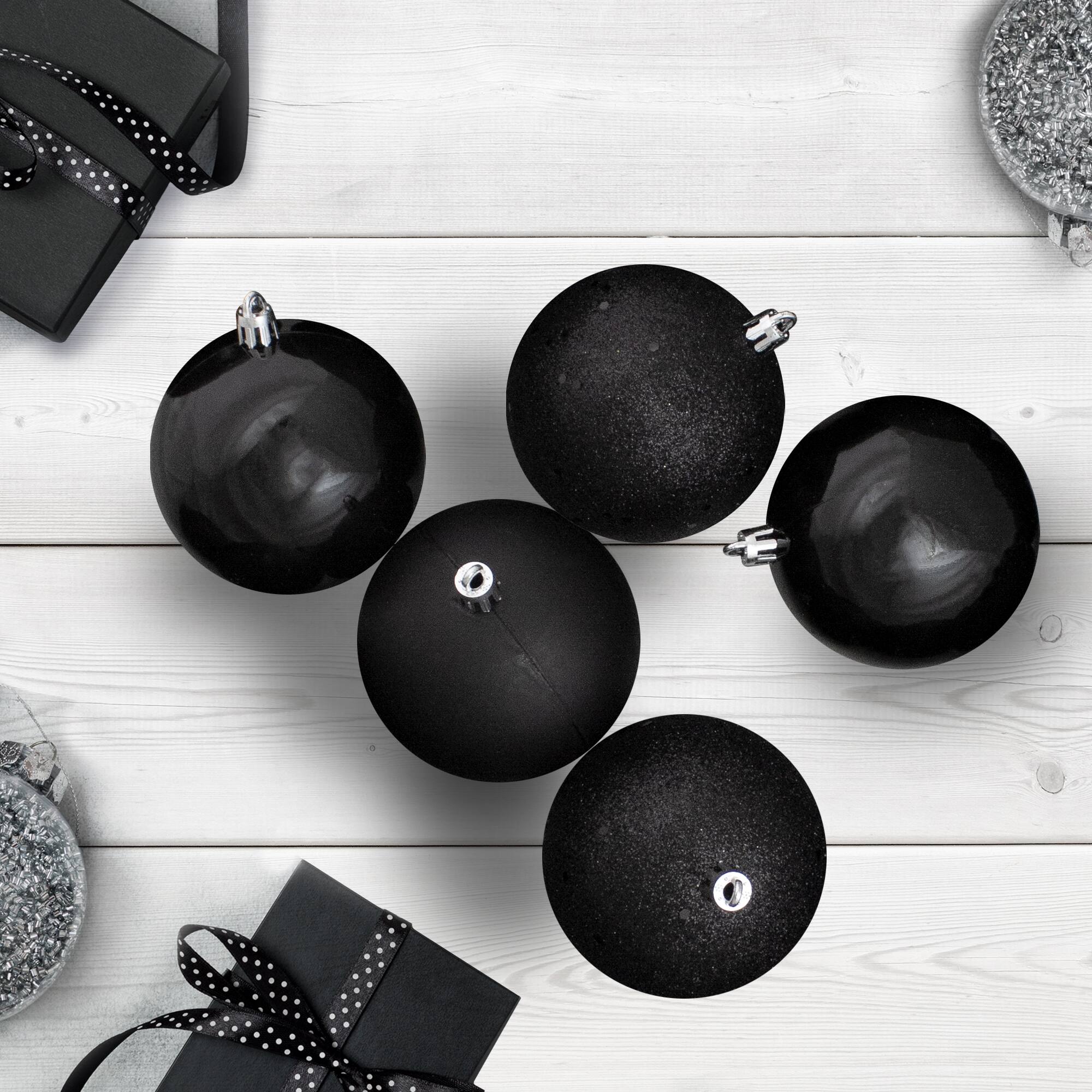 12ct. 4&#x22; 4-Finish Black Shatterproof Ball Ornaments