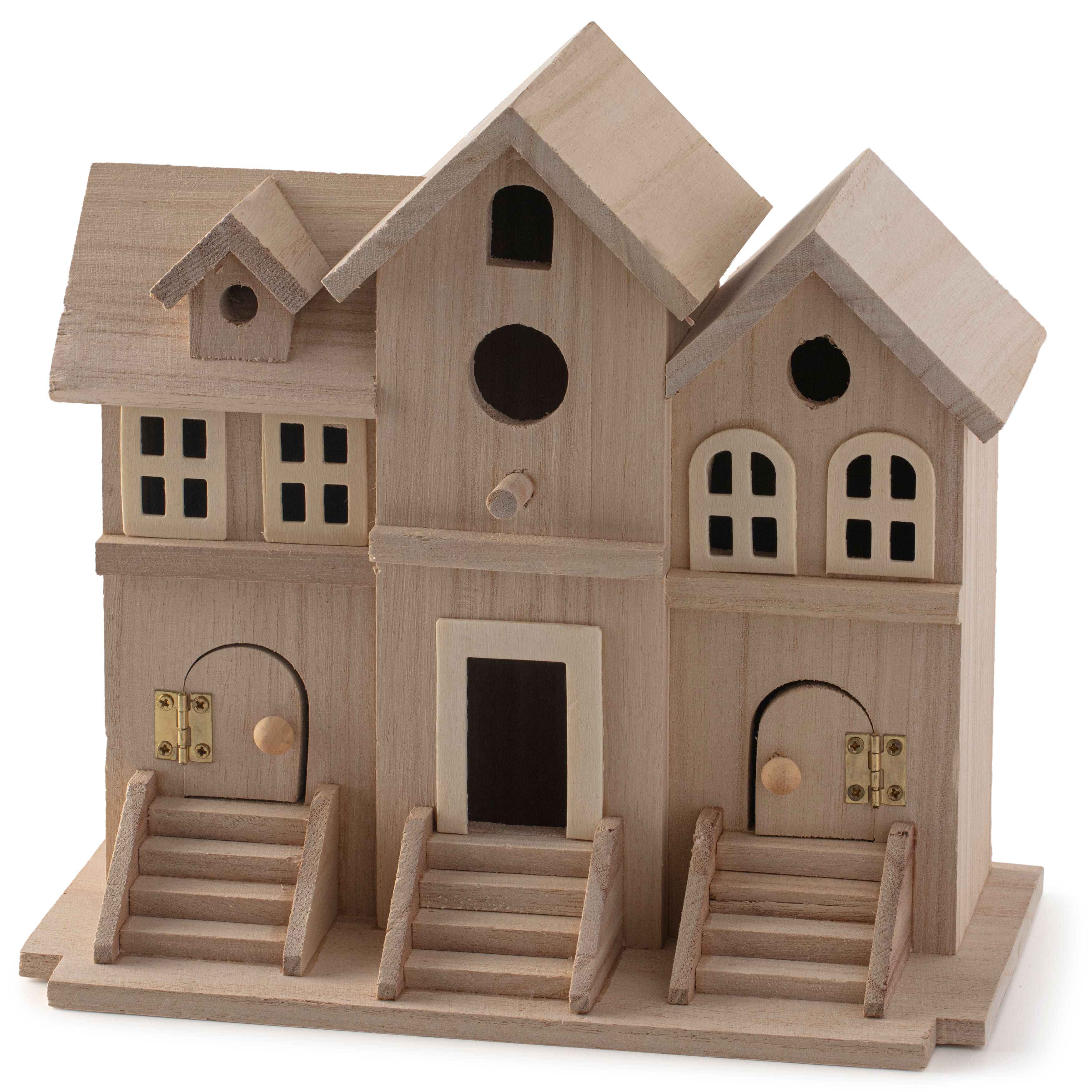 6 Pack: 9.5&#x22; Wood Brownstone Birdhouse by Make Market&#xAE;