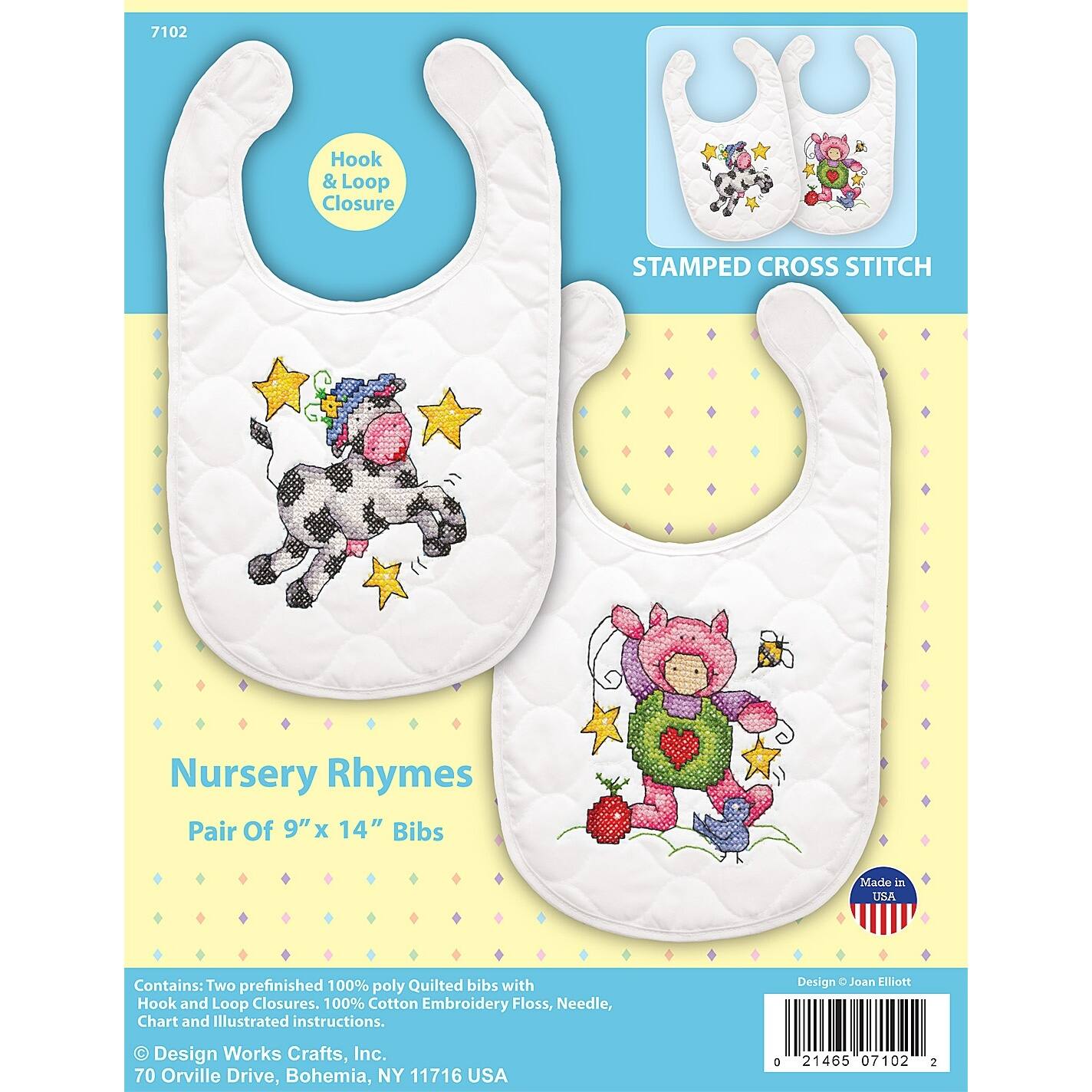Design Works™ Nursery Rhymes Bibs Stamped Cross Stitch Kit