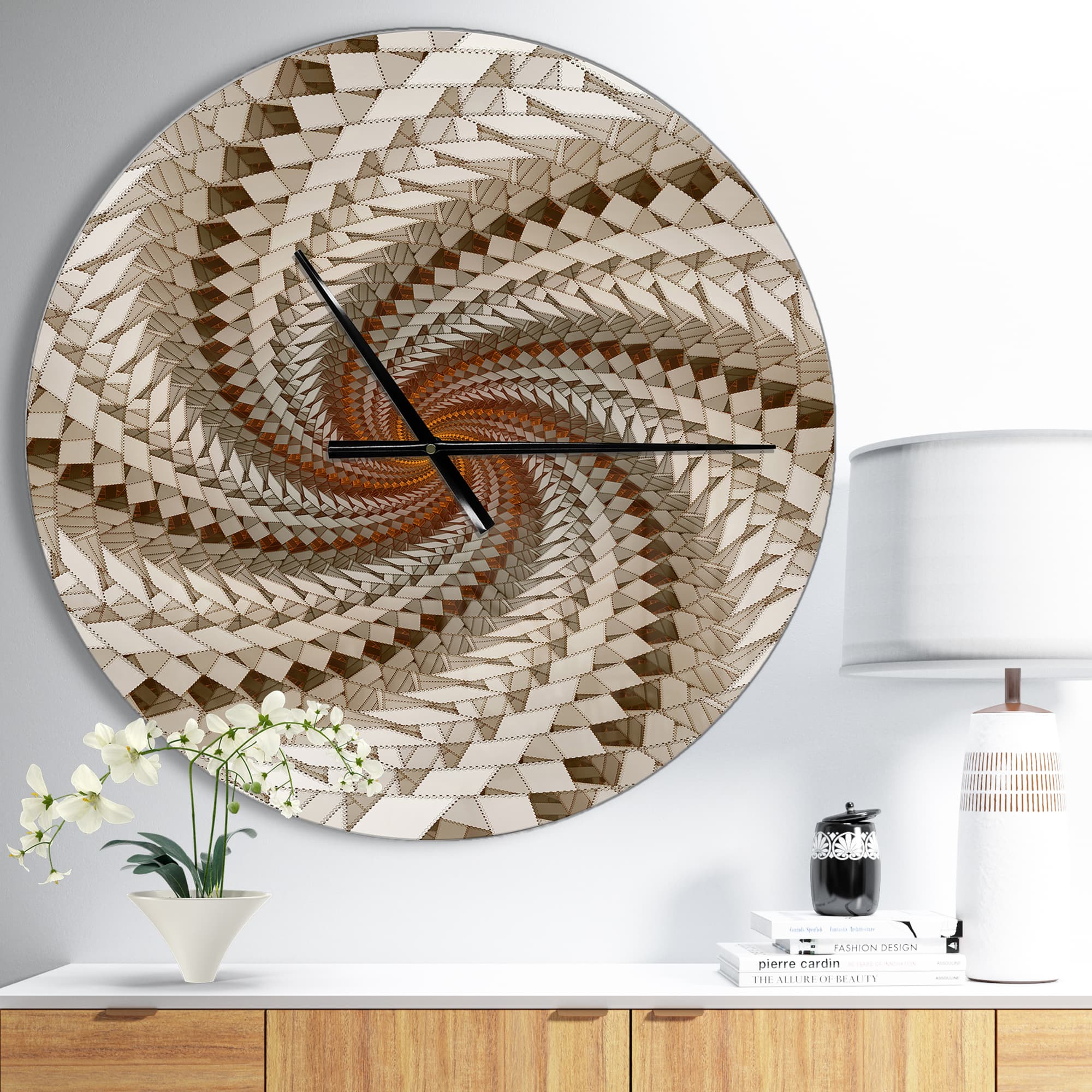 Designart White Fractal Spiral Pattern Modern Wall Clock