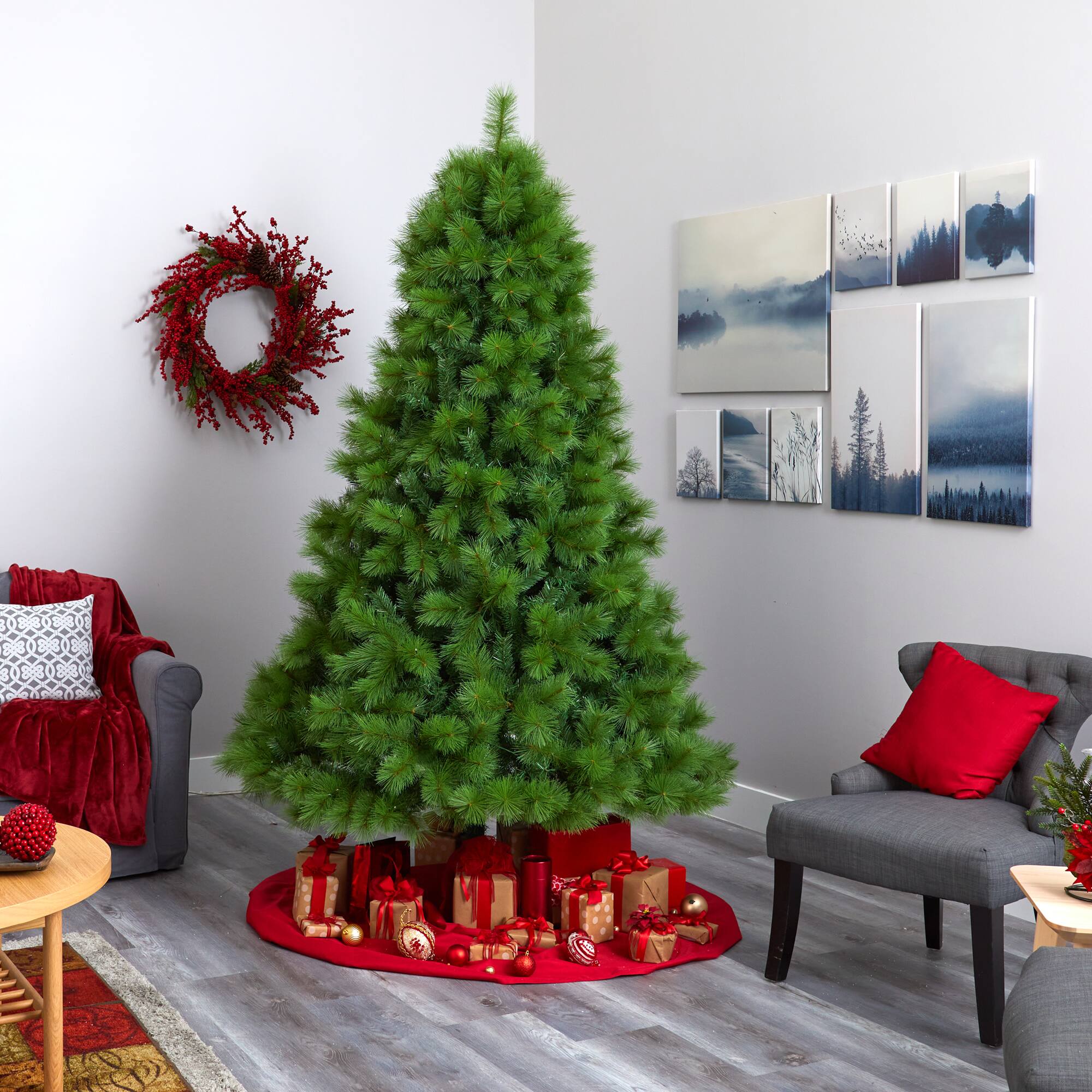 8ft. Pre-lit Green Scotch Pine Artificial Christmas Tree with Clear LED Lights