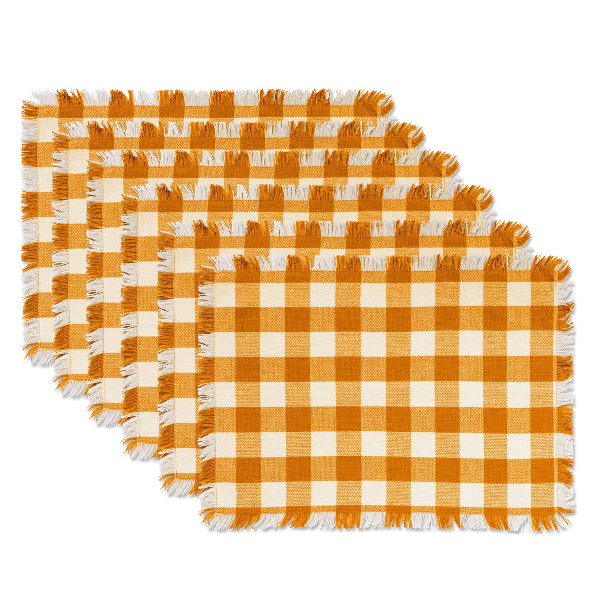 DII&#xAE; Pumpkin Spice Heavyweight Check Fringed Placemat Set