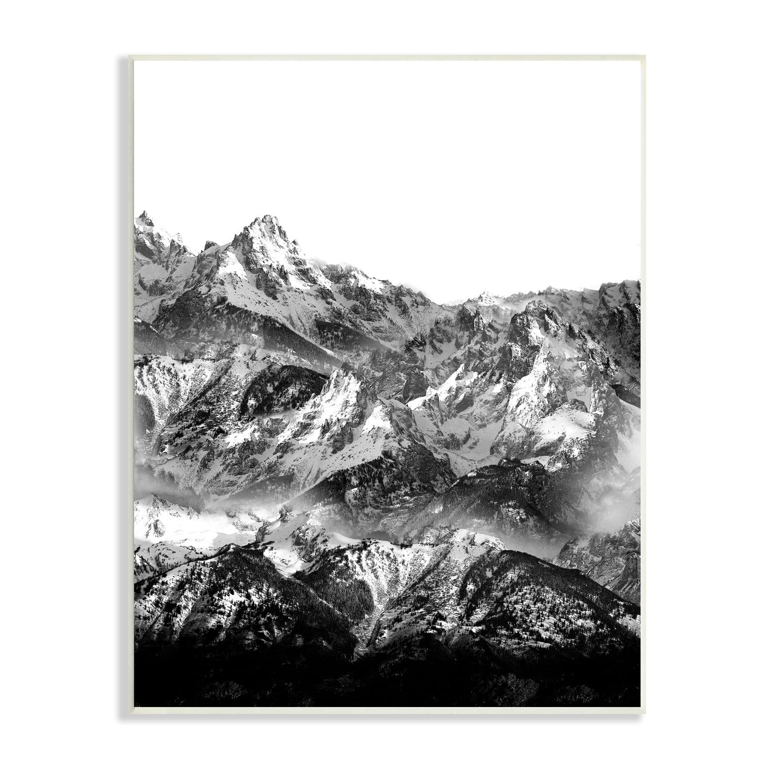Stupell Industries Snow Cap Mountains High Contrast Black White Landscape Wall Plaque