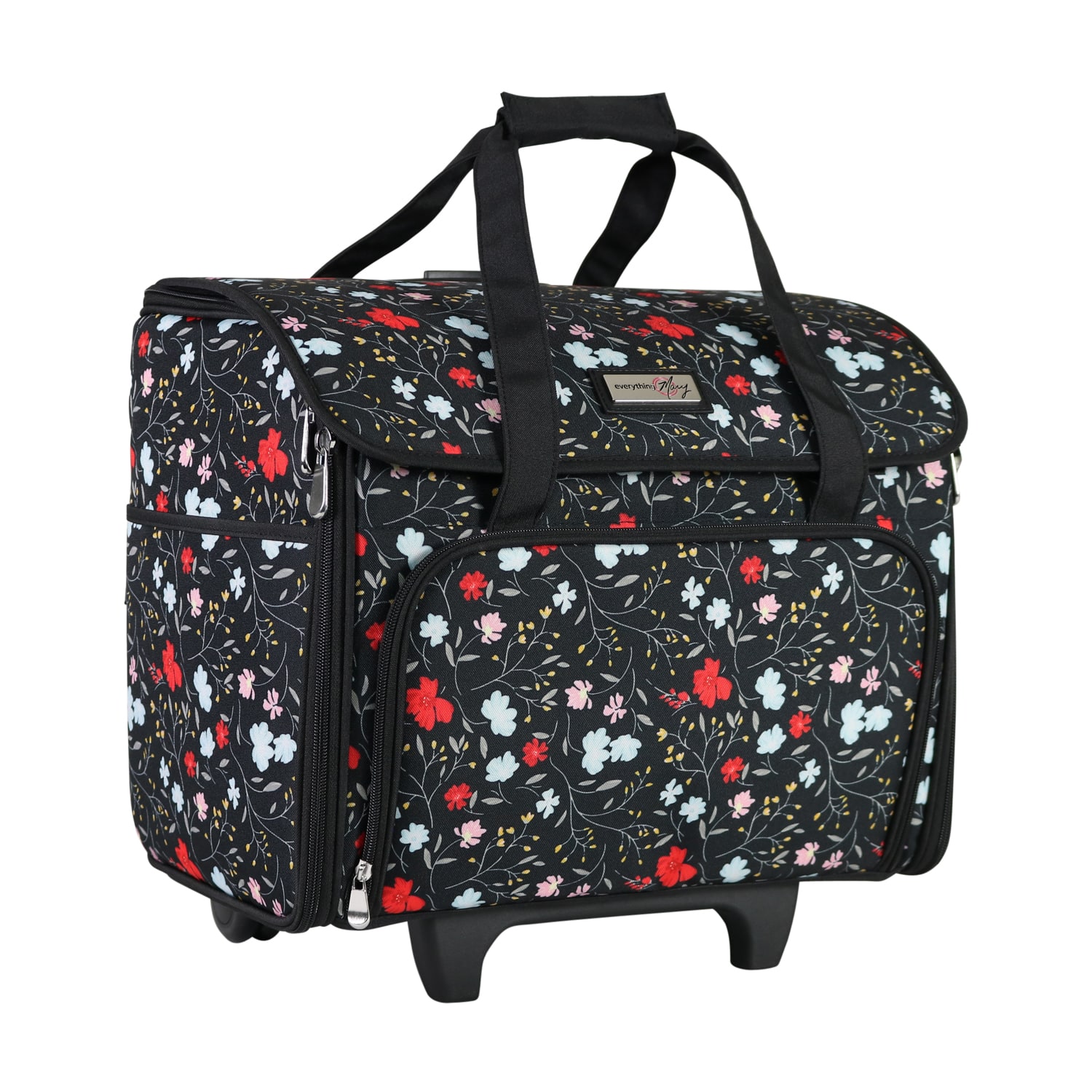 Everything Mary Black Floral Teacher Rolling Tote