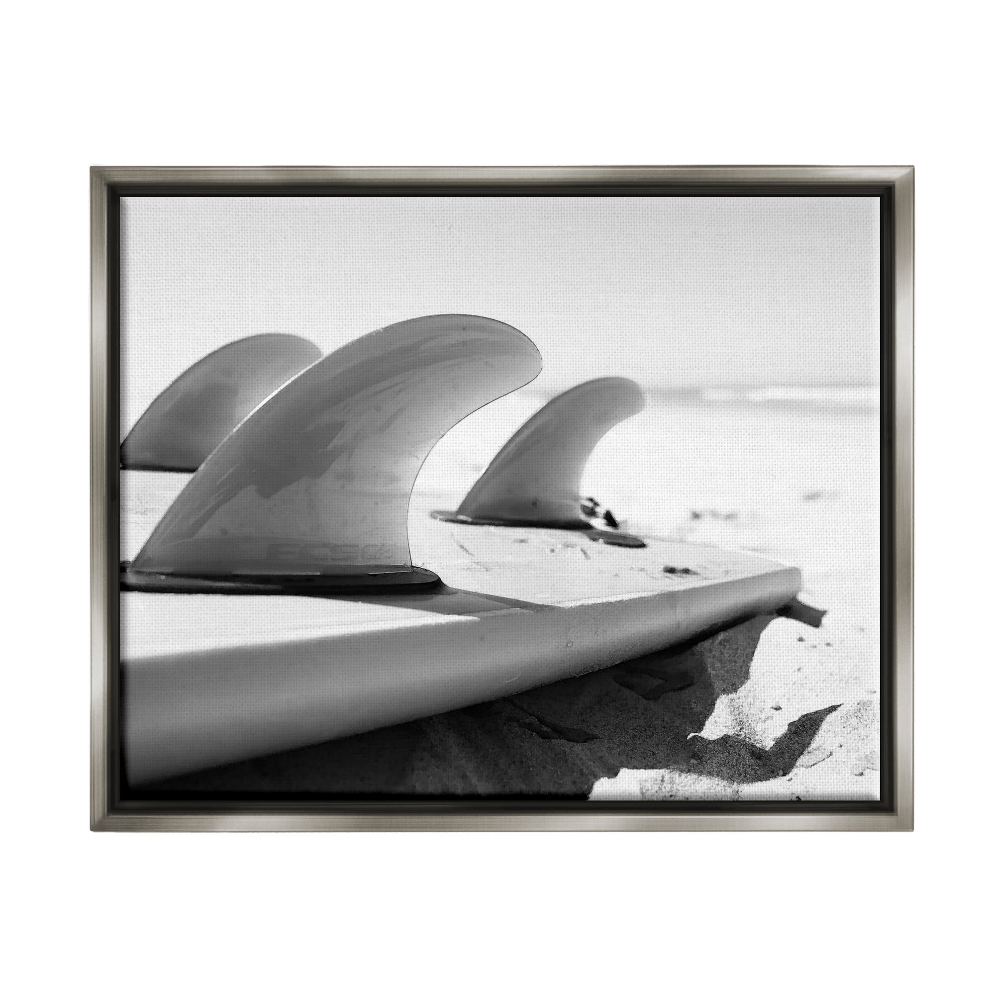 Stupell Industries Surfboard Fins Beach Coast Photography Framed Floater Canvas Wall Art