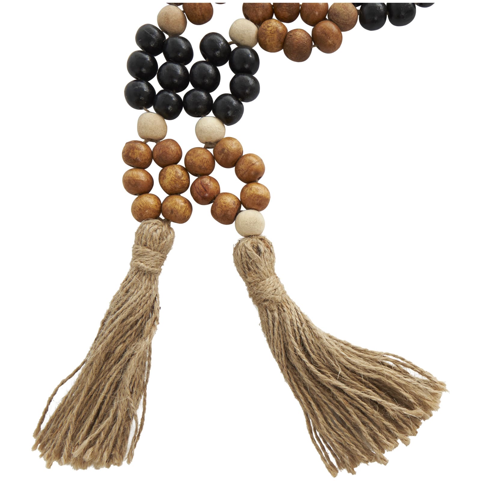 80&#x22; Handmade Mango Wood Round Double Layered Carved Bead Garland with Tassels