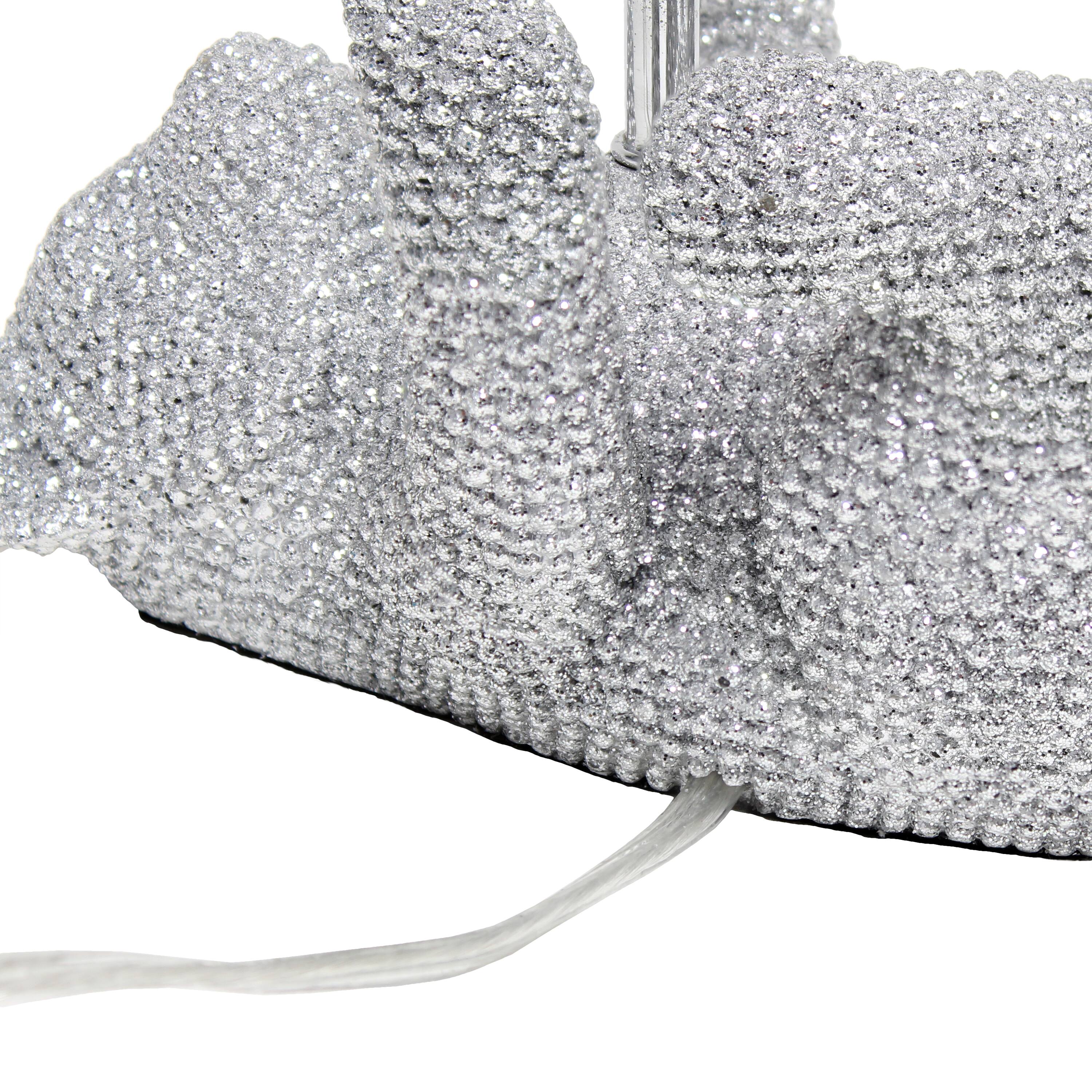 Lalia Home 12.6" Silver Diamond Studded Cat Table Lamp with Faux Silk Shade