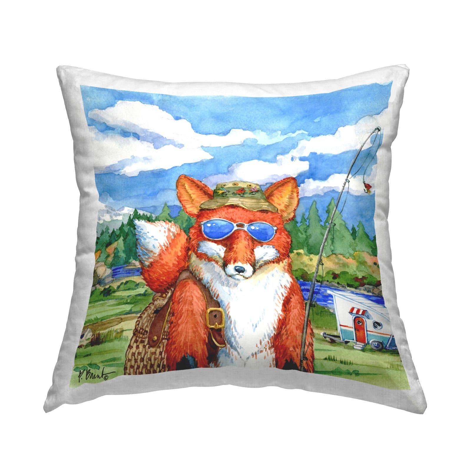 Stupell Industries Fisherman Fox Wildlife Camping Landscape Throw Pillow, 18" x 18"