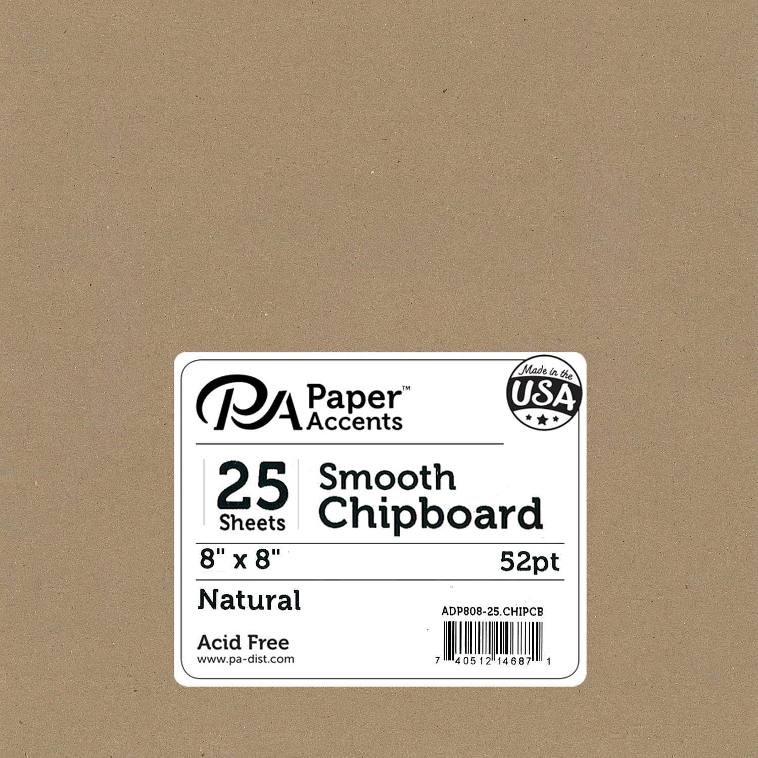 PA Paper™ Accents Natural 8" x 8" Smooth Chipboard, 25 Sheets