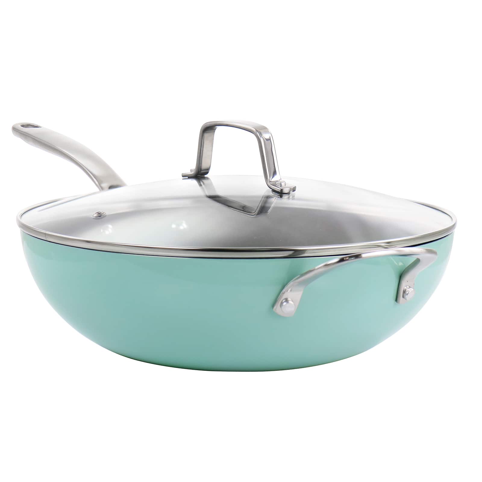 Martha Stewart 12&#x22; Turquoise Aluminum Nonstick Essential Pan With Lid