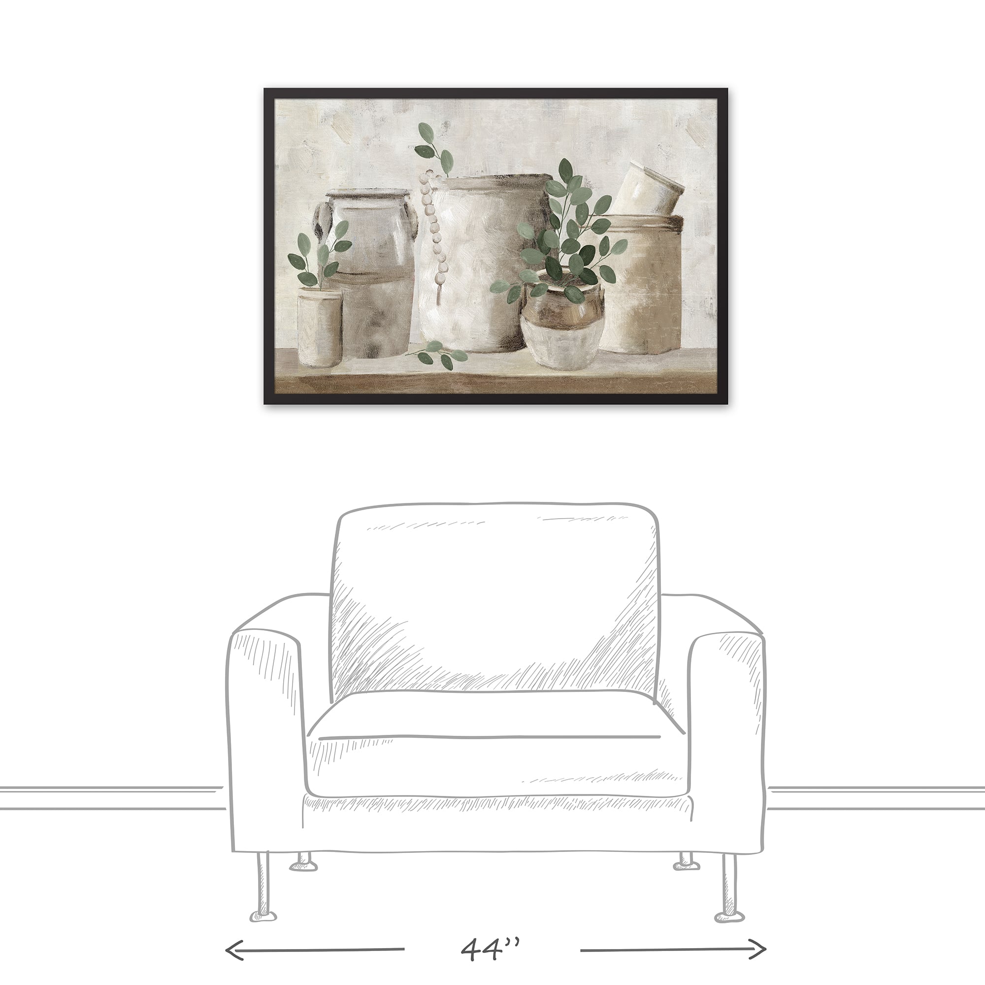 Neutral Greenery Pots Black Framed Canvas