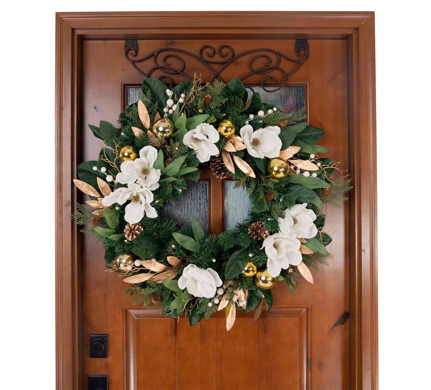 30&#x22; Pre-Lit White &#x26; Gold Magnolia Christmas Wreath