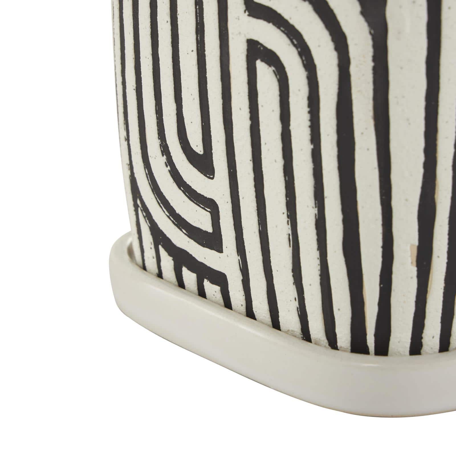 Black Geometric Linear Arch Pattern Ceramic Planter Set