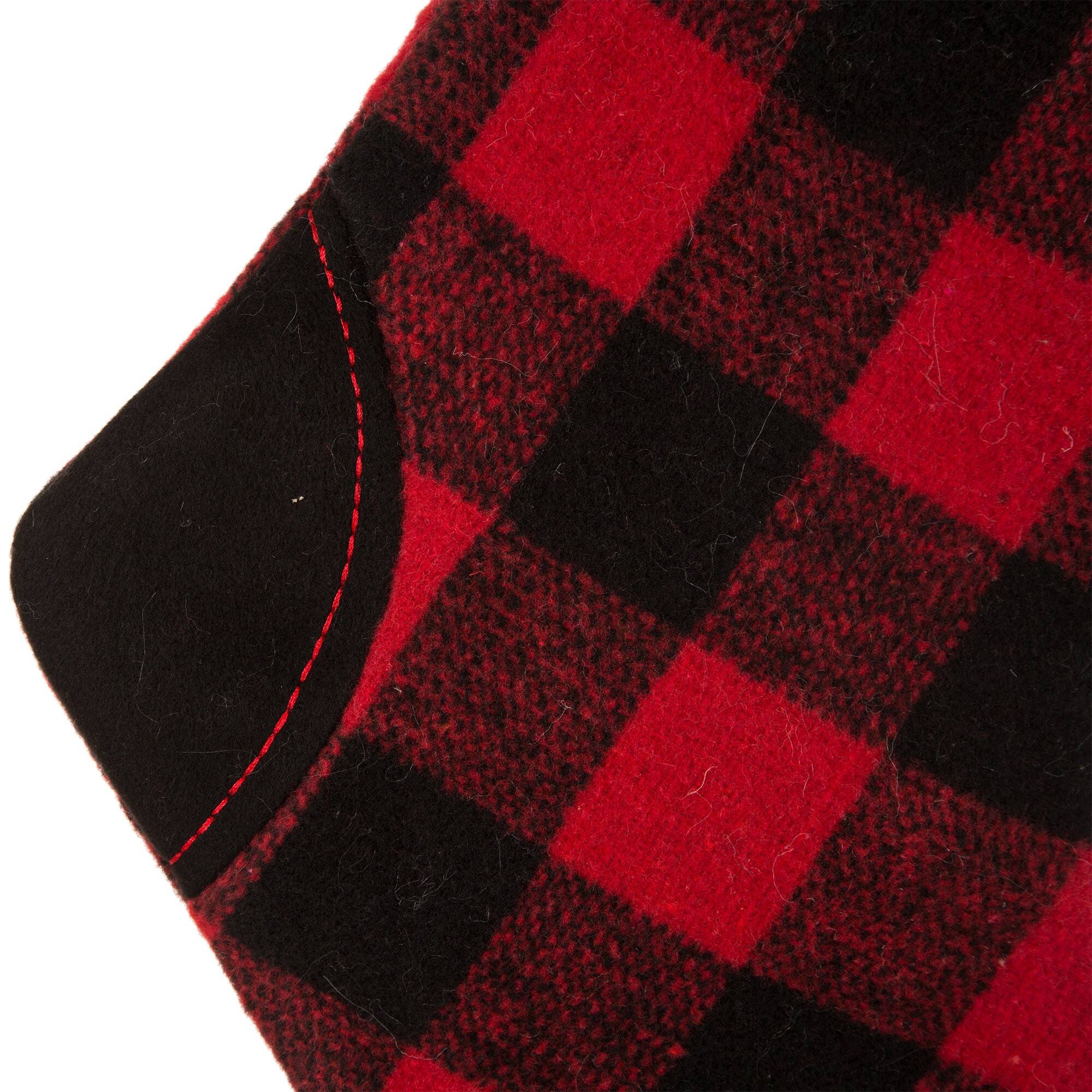 Glitzhome&#xAE; 21&#x22; Fur Black &#x26; Red Buffalo Plaid Stocking