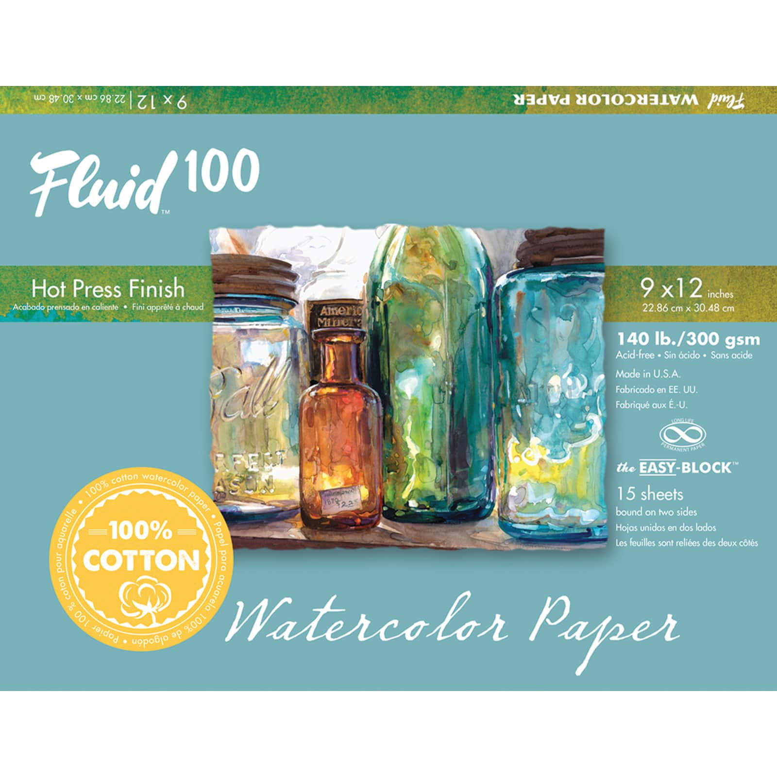 Global Art Fluid 100&#x2122; Hot Press Watercolor Paper Block