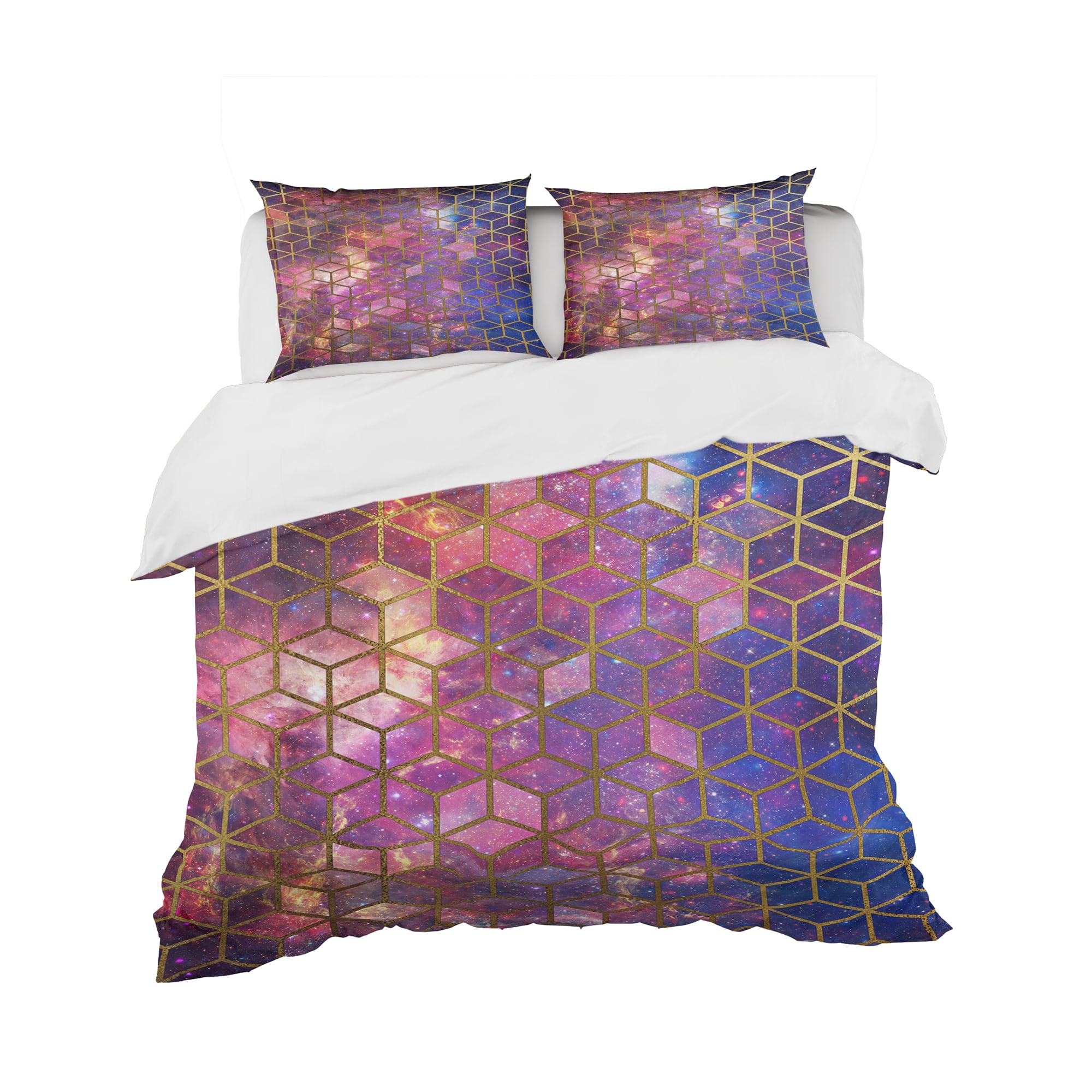 Designart &#x27;Dark Yellow Cubes on Cosmic Background&#x27; Modern &#x26; Contemporary Bedding Set - Duvet Cover &#x26; Shams