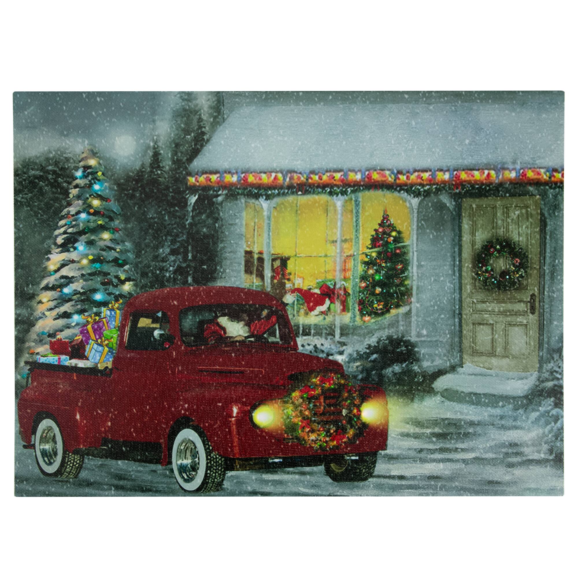 LED Fiber Optic Retro Red Truck Christmas Wall Art