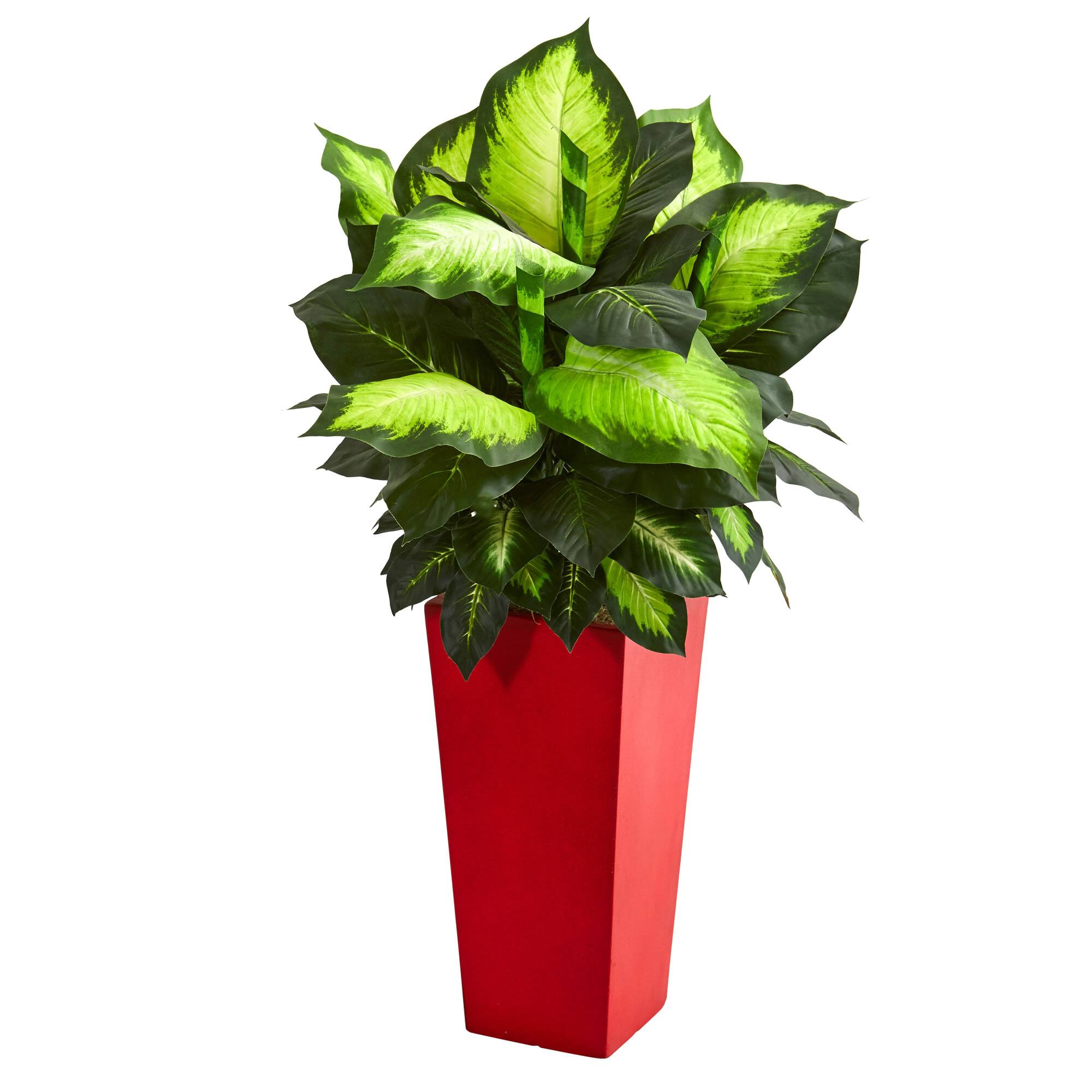 3ft. Green Golden Dumb Cane Artificial Plant in Red Planter Michaels