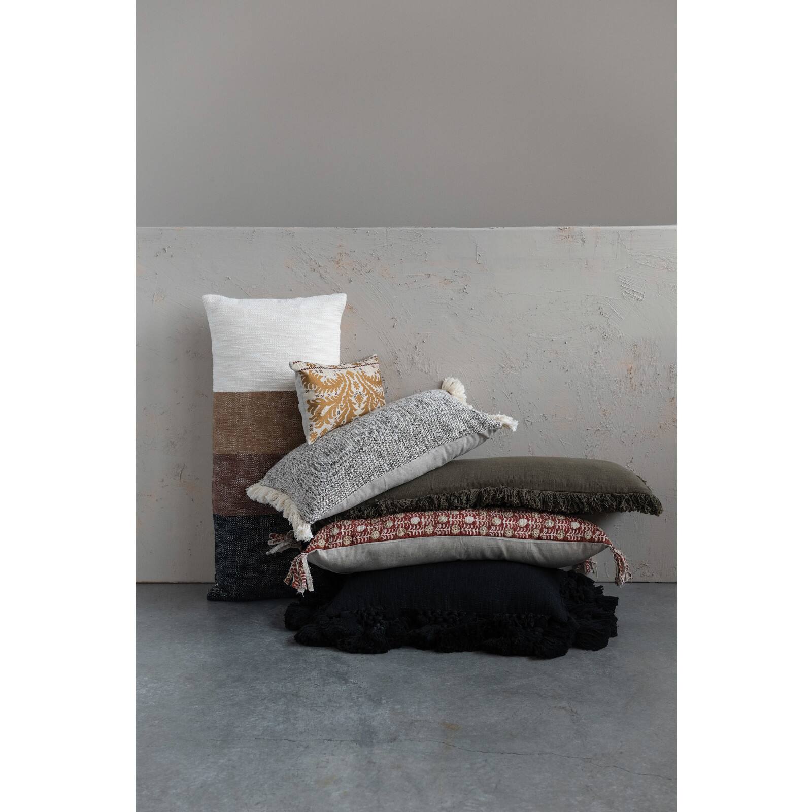 Rustic Glam Decorative Crochet Cotton Slub Tassel Lumbar Pillow