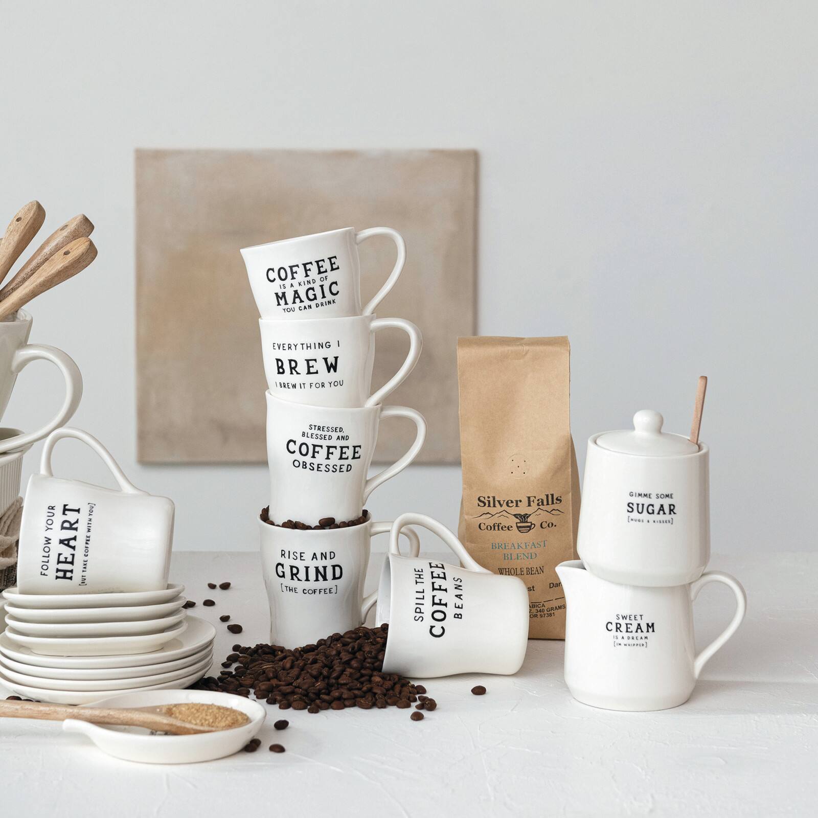 Hello Honey&#xAE; 12oz. White &#x26; Black Inspirational Brew Stoneware Coffee Mug Set