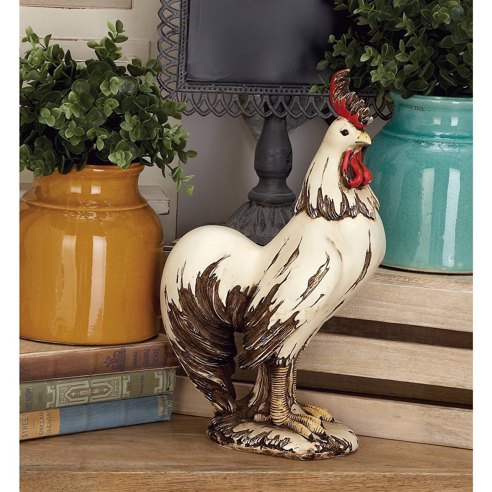 15&#x22; White Rooster Garden Sculpture
