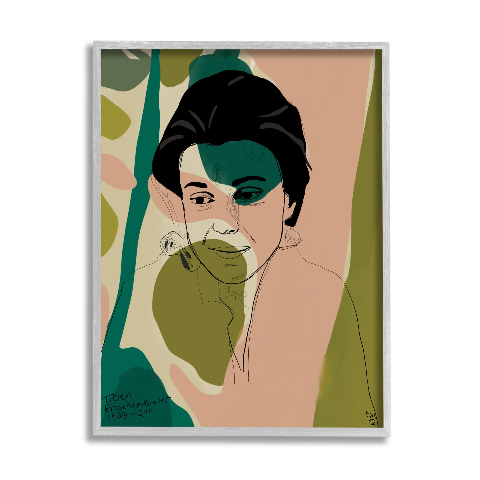 Stupell Industries Frankenthaler Painter Portrait Abstract Green Shapes in Gray Frame Wall Art