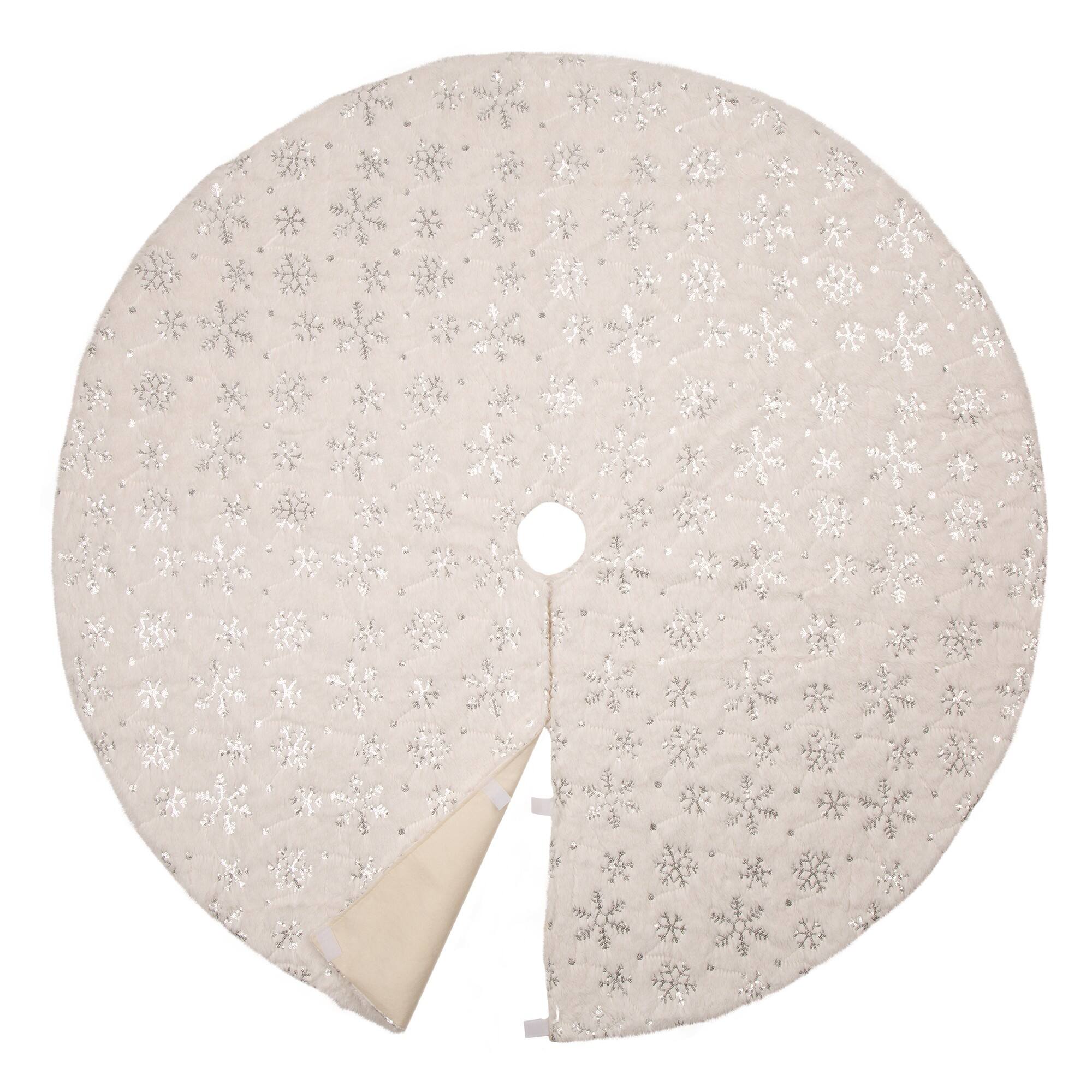 Glitzhome® 48" White Plush with Snowflake Christmas Tree Skirt