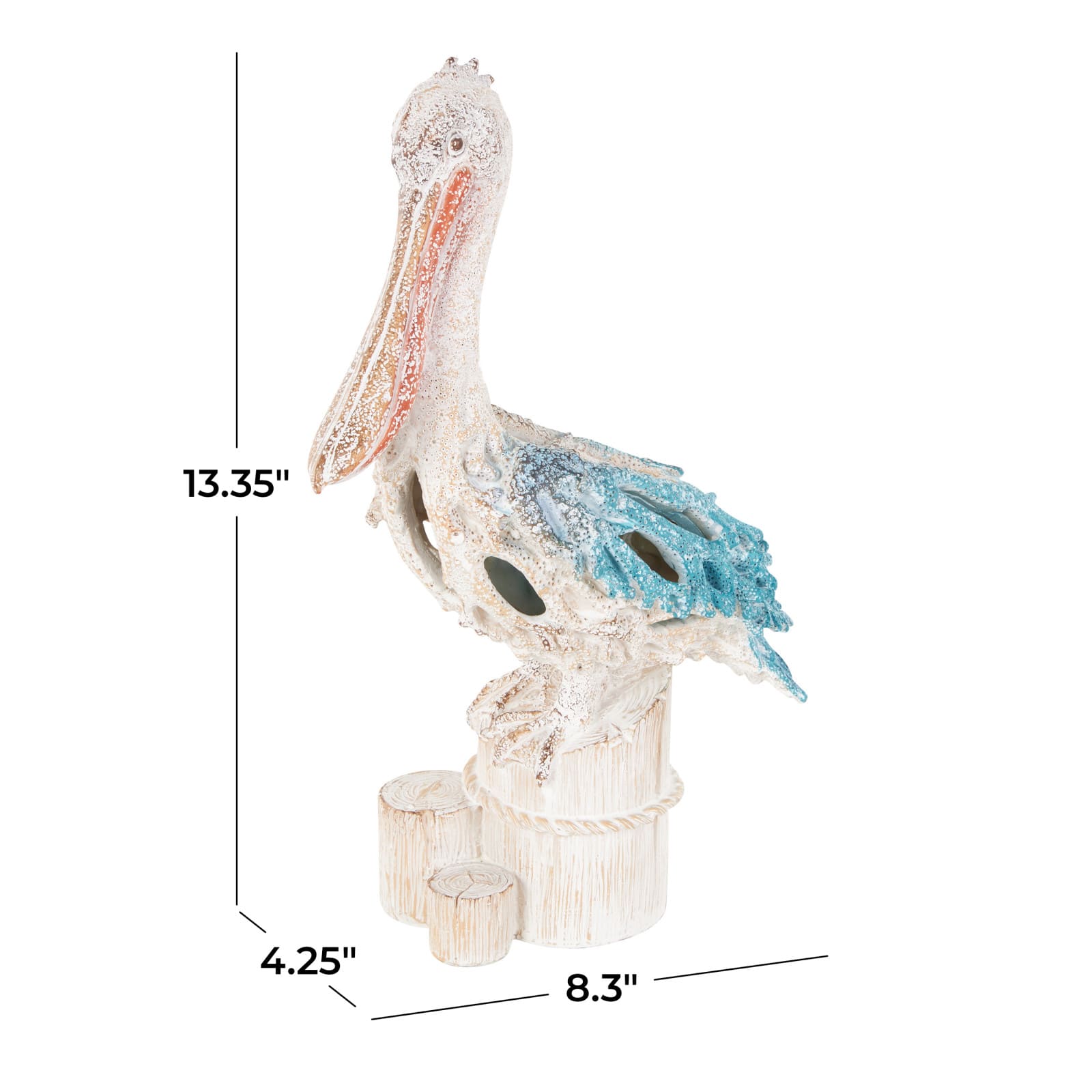 13.25" Pelican Textured Decorative Sculpture with Feathers & Round Blocks