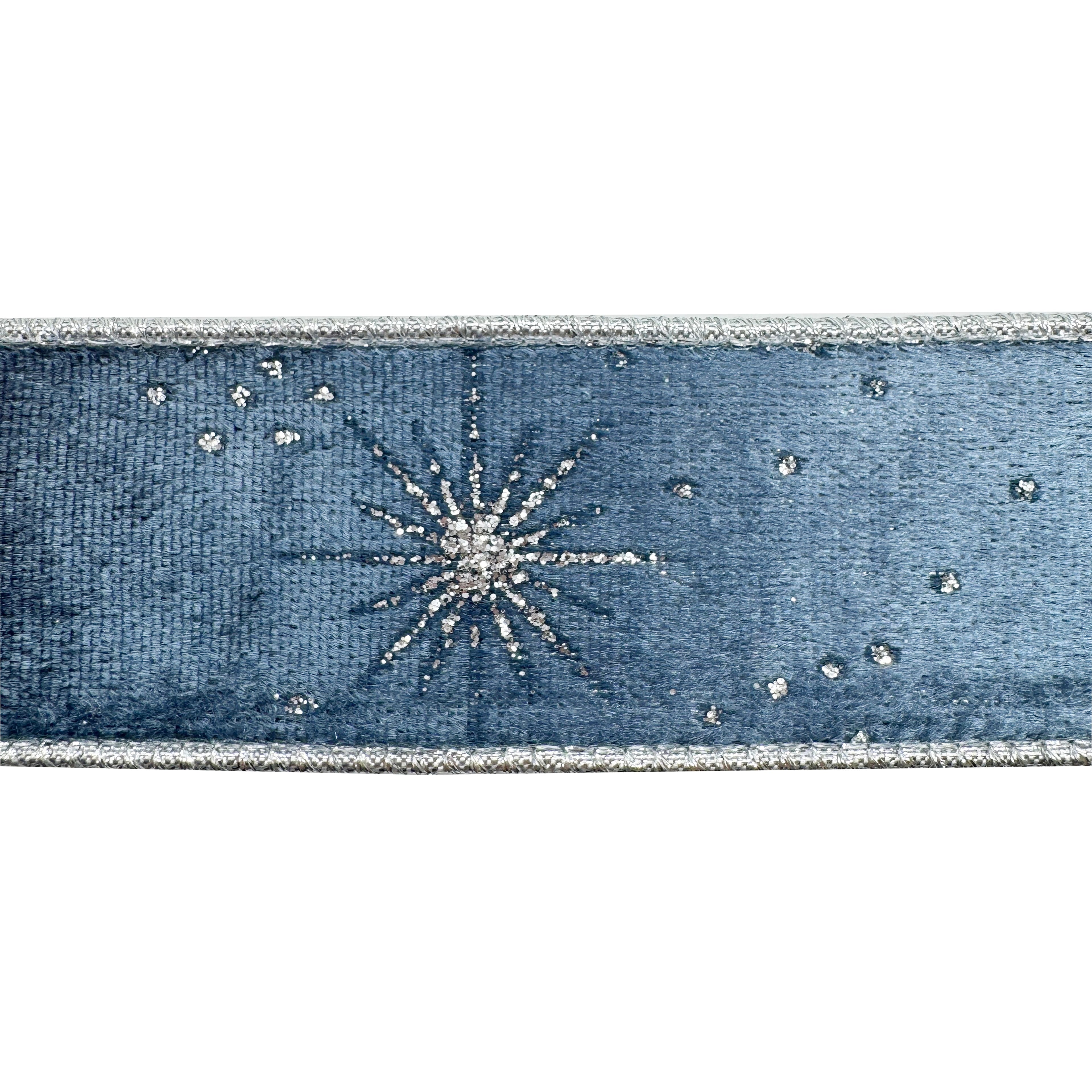 1.5&#x22; x 30ft. Silver Starburst on Blue Wired Velvet Ribbon by Celebrate It&#xAE;