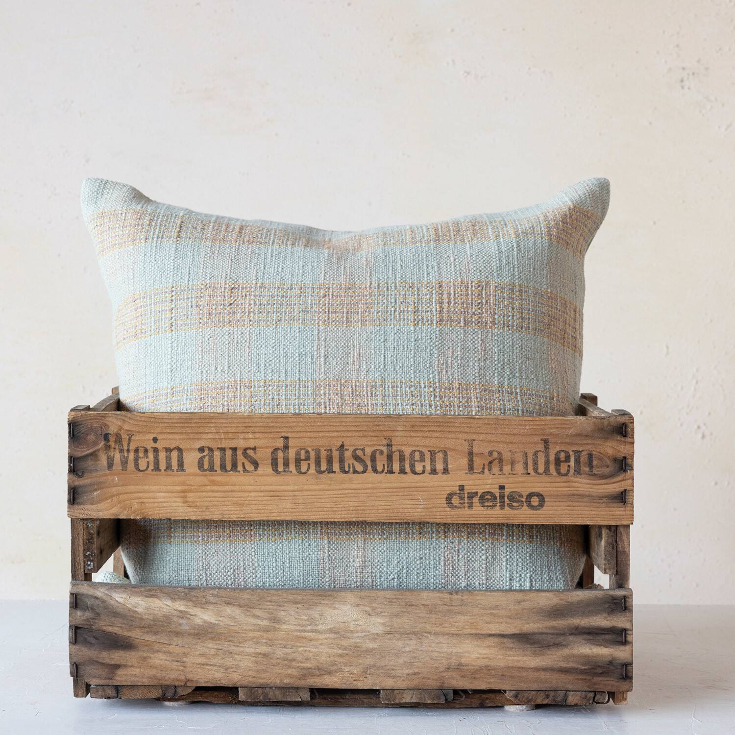 Hello Honey® 20" x 20" Tan & Pink Plaid Hand-Woven Cotton Pillow