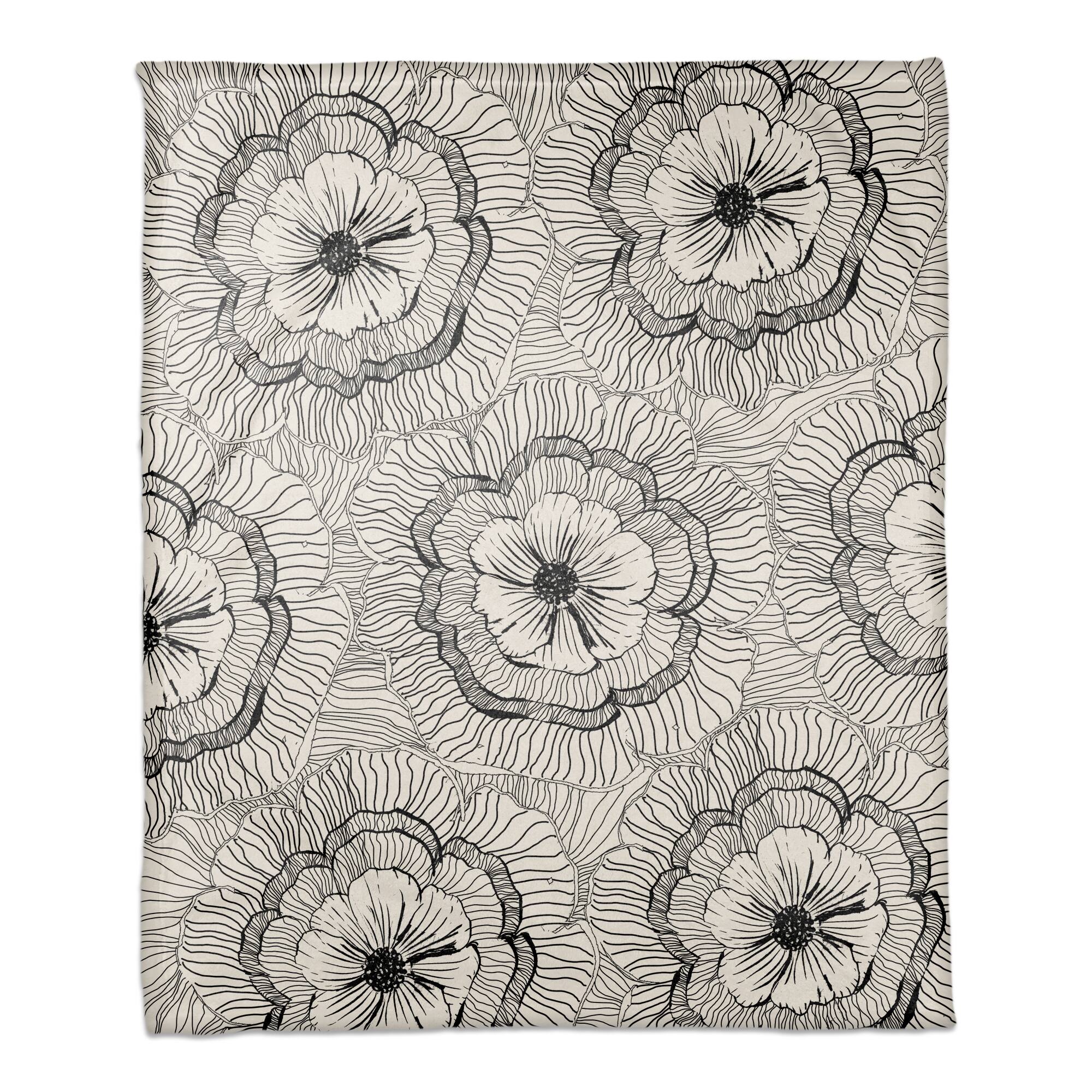 Gray Floral Fleece Throw Blanket