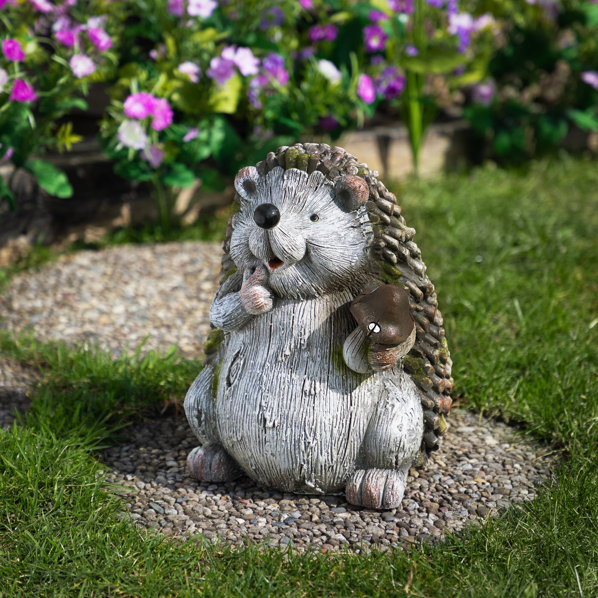8.5&#x22; Hedgehog with Mushroom Outdoor Garden Statue