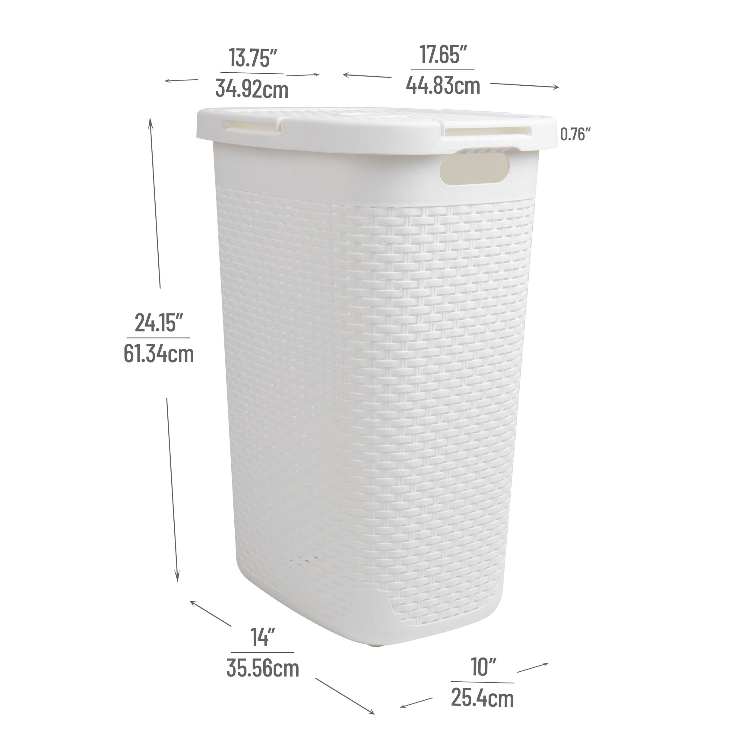 Mind Reader 60L Ventilated Slim Laundry Hamper with Cut Out Handles &#x26; Attached Hinged Lid, 2ct.