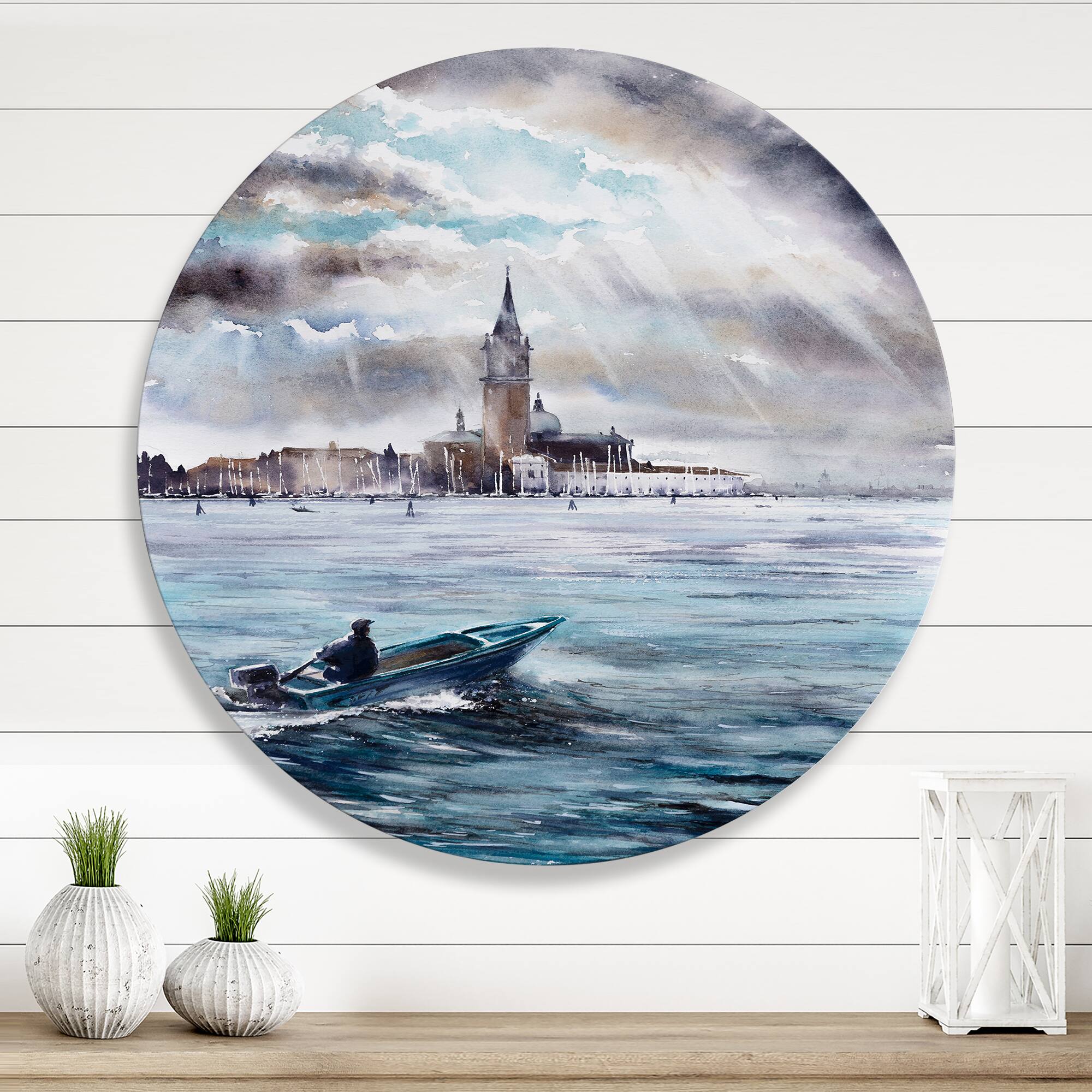 Designart - Storm Over Venice In Italy - Nautical & Coastal Metal Circle Wall Art