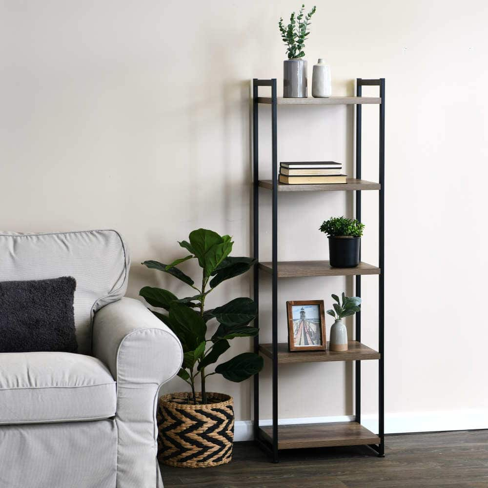 Household Essentials Jamestown 59&#x22; 5-Shelf Narrow Bookshelf